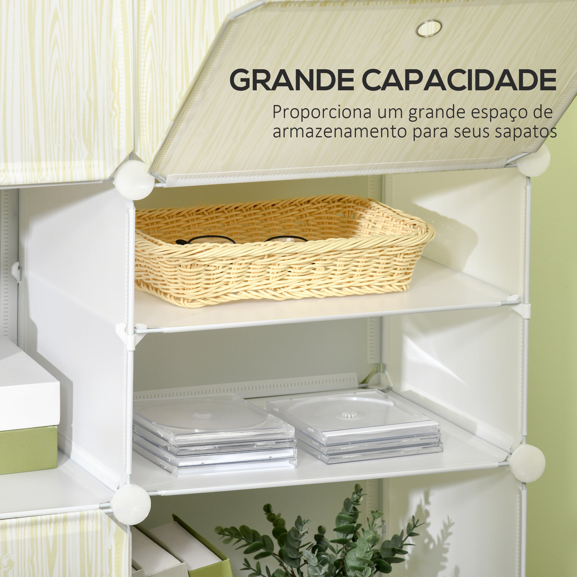 Armário Modular de Plástico 125x32x125cm - Branco e Natural