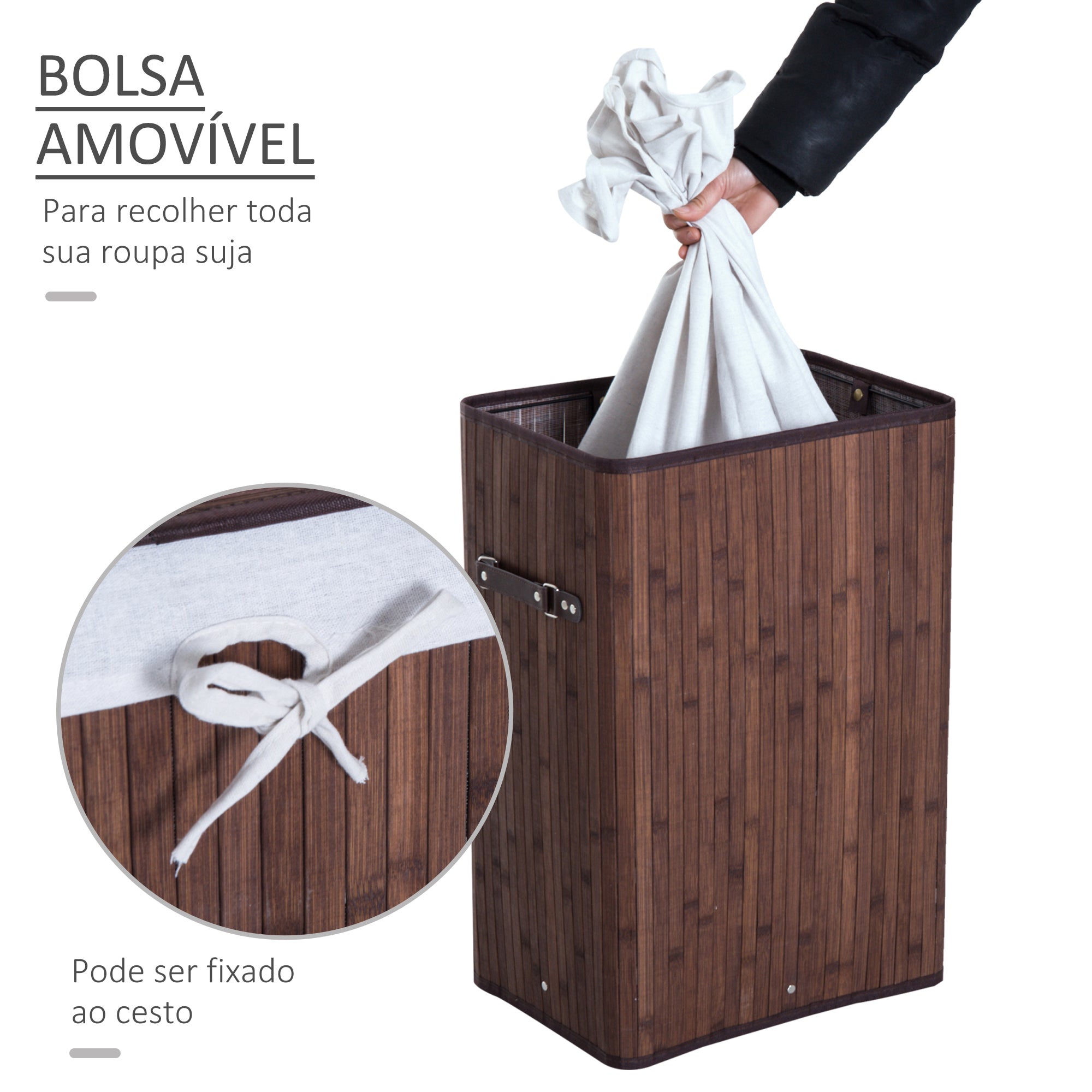 Cesto de Roupa de Bambu Marrom 40x30x60 cm - Organização e Elegância para sua Casa