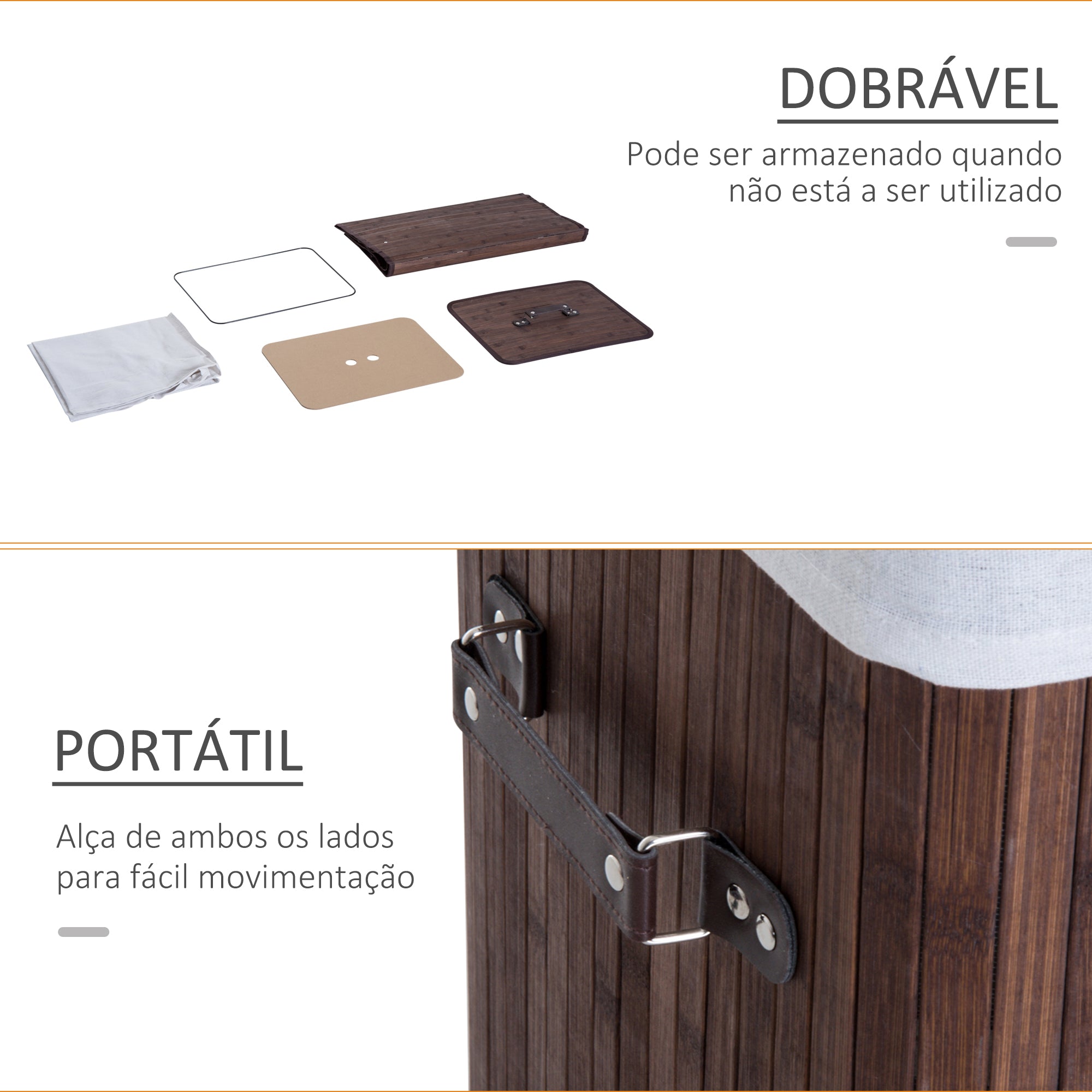 Cesto de Roupa de Bambu Marrom 40x30x60 cm - Organização e Elegância para sua Casa