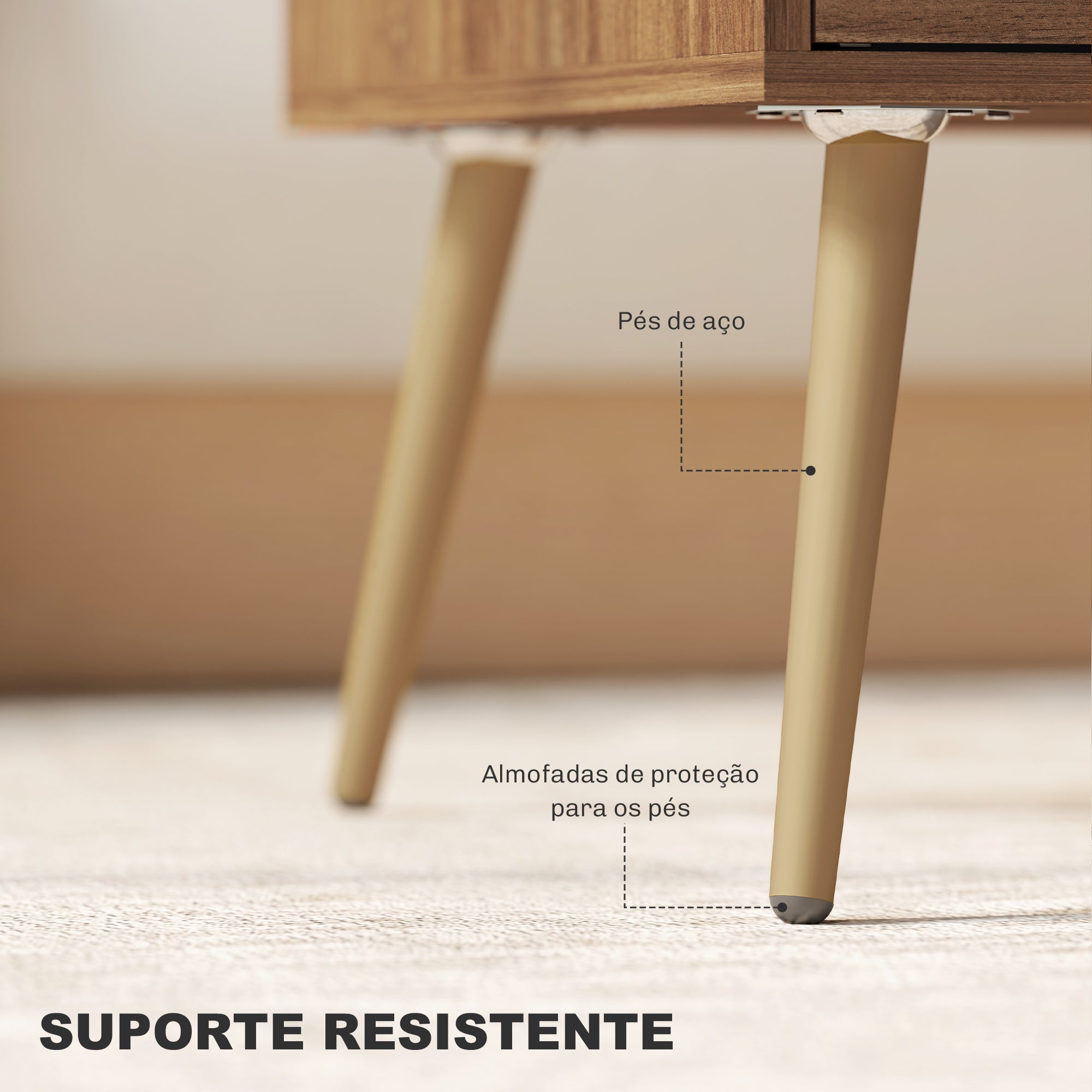 Mesa de Centro Marrom 100x50x41 cm com 2 Gavetas e Pés de Aço