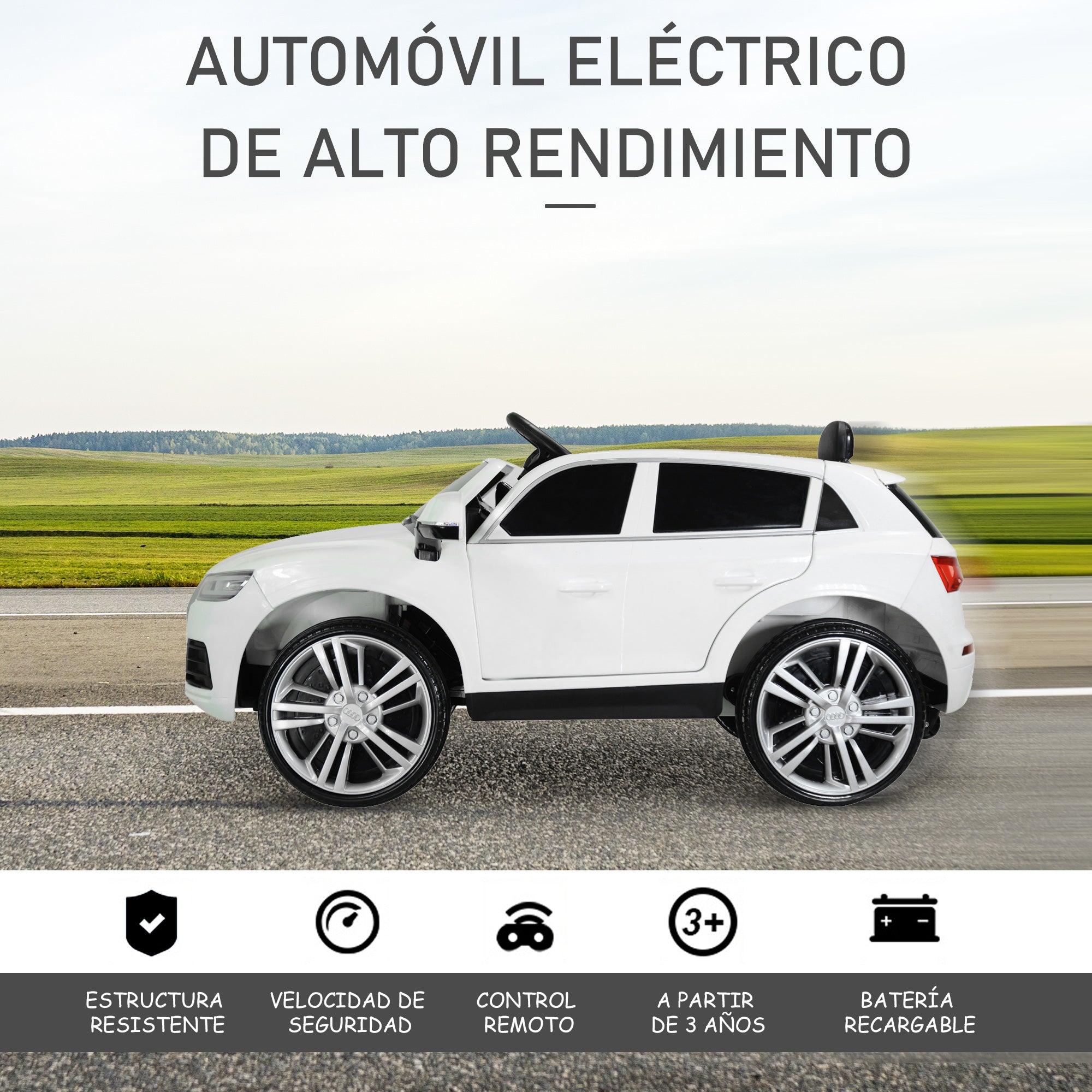 Carro Elétrico Infantil Branco 116x75x56cm com Controlo Remoto e Luzes
