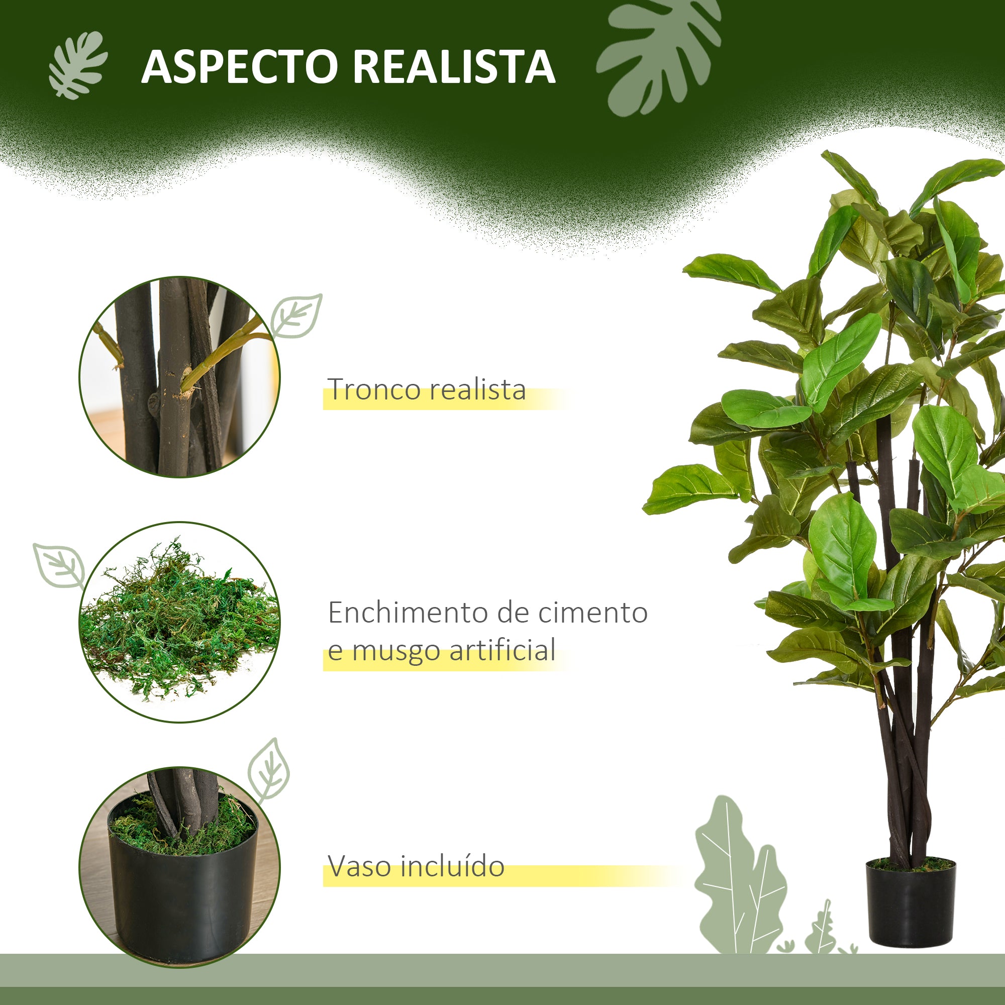Planta Artificial Ficus – 130 cm – Verde – PEVA e cimento