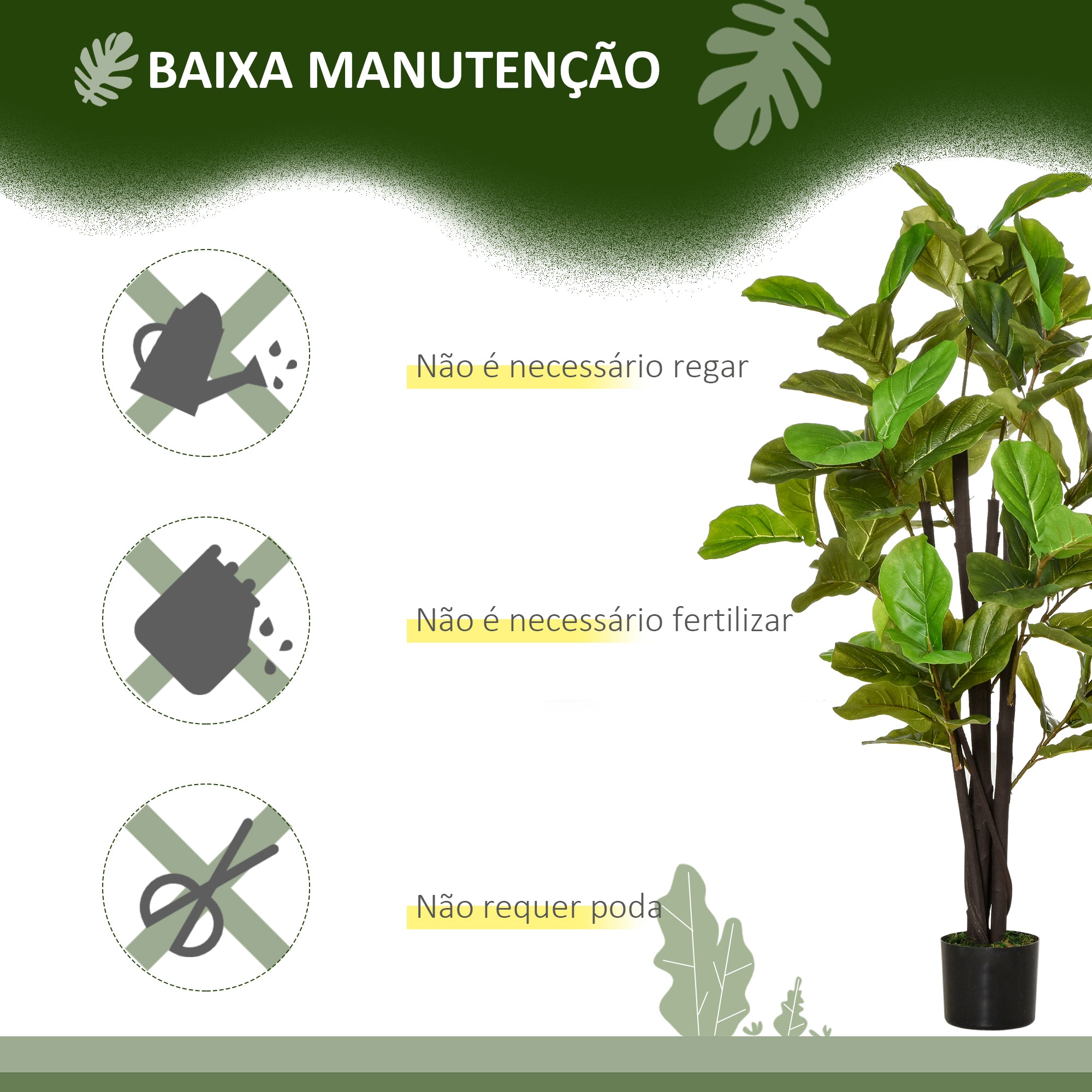Planta Artificial Ficus – 130 cm – Verde – PEVA e cimento