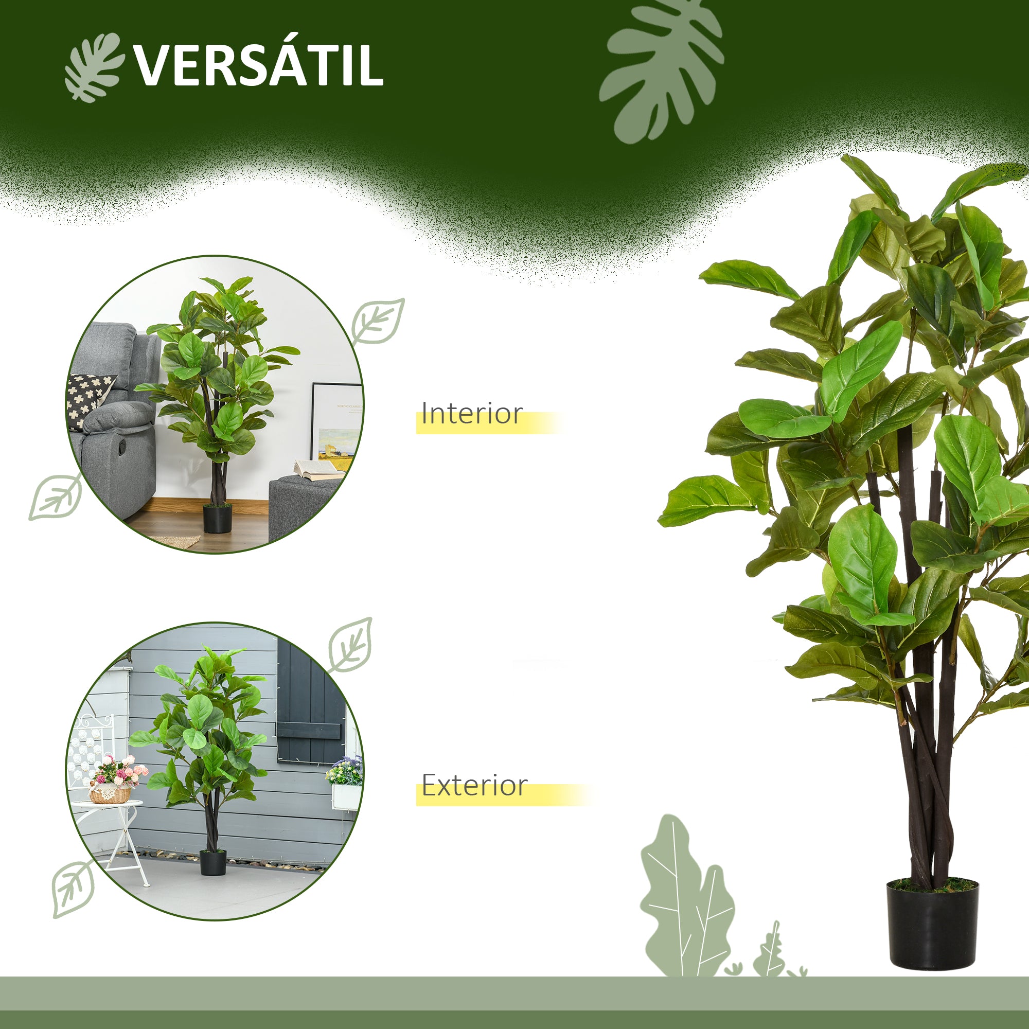 Planta Artificial Ficus – 130 cm – Verde – PEVA e cimento
