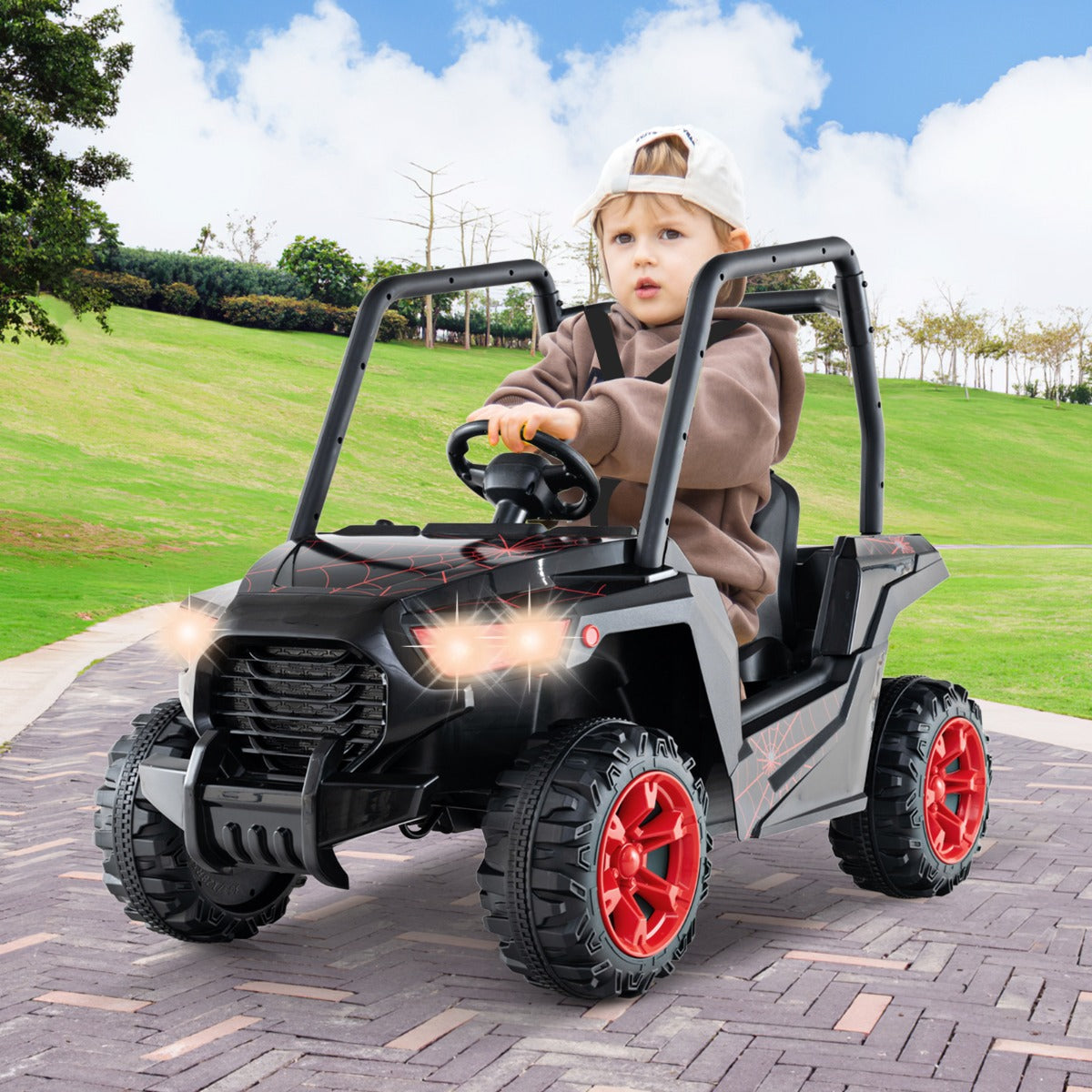 UTV para Crianças Carro de Brinquedo Elétrico 24V com Controlo Remoto 3 Velocidades 2 Suspensões de Mola Arranque Suave Música Preto