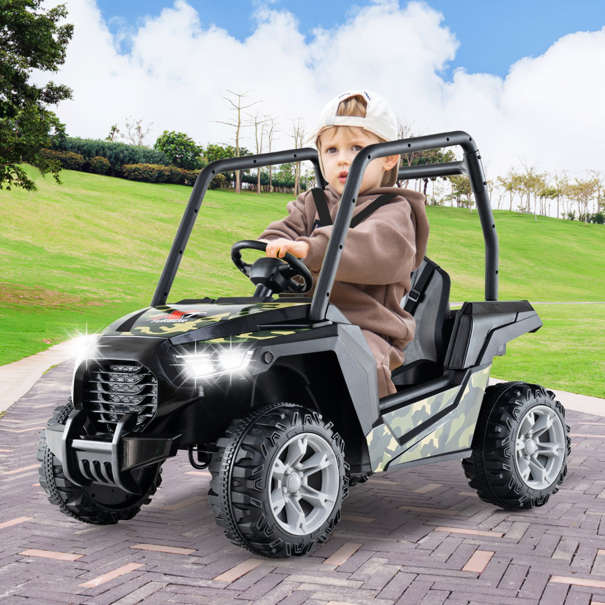 UTV para Crianças Carro de Brinquedo a Bateria de 24V com Controlo Remoto 3 Velocidades 2 Suspensões de Mola Arranque Lento Música Verde