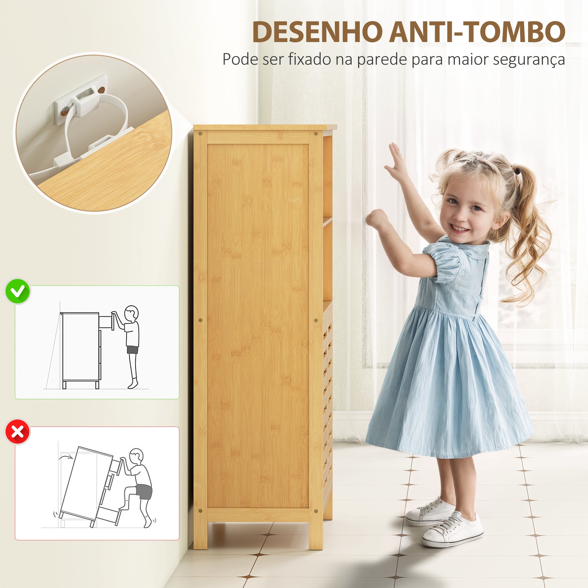 Armário de Casa de Banho em Bambu 50x29x92 cm Cor de Madeira Natural