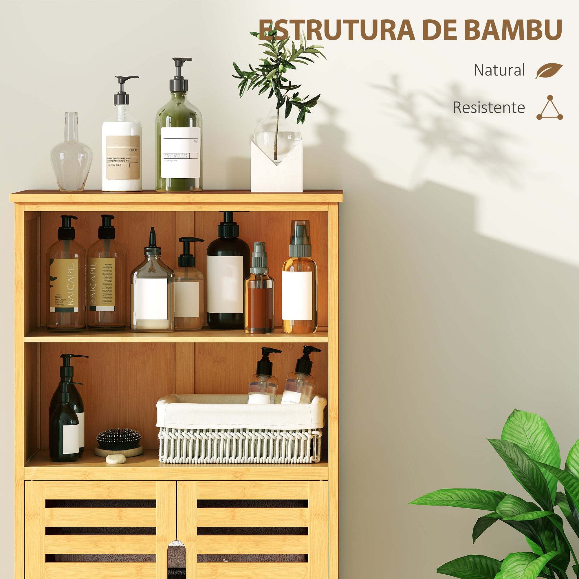 Armário de Casa de Banho em Bambu 50x29x92 cm Cor de Madeira Natural
