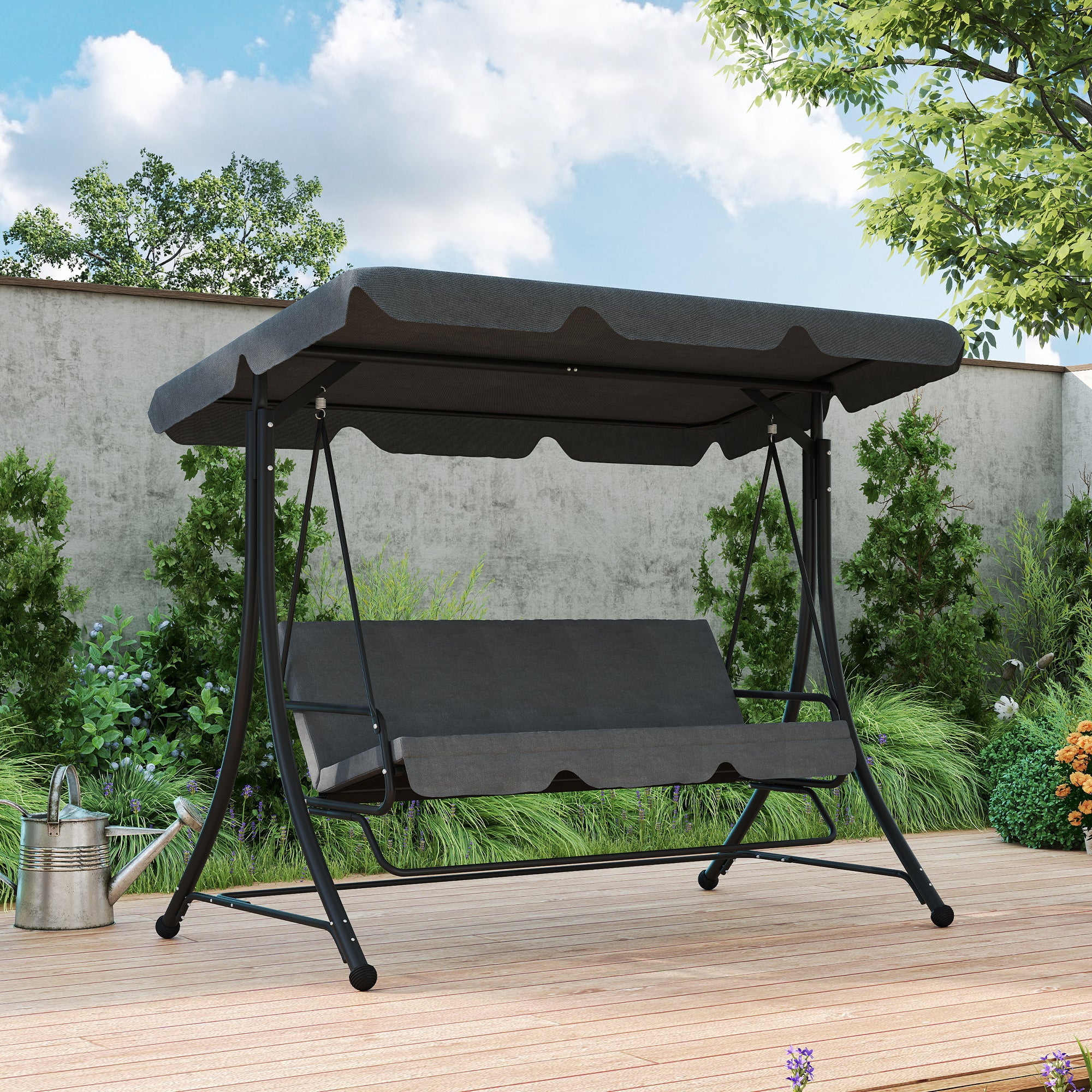 Baloiço de Jardim 3 Lugares Cinza Escuro 200x127x170 cm