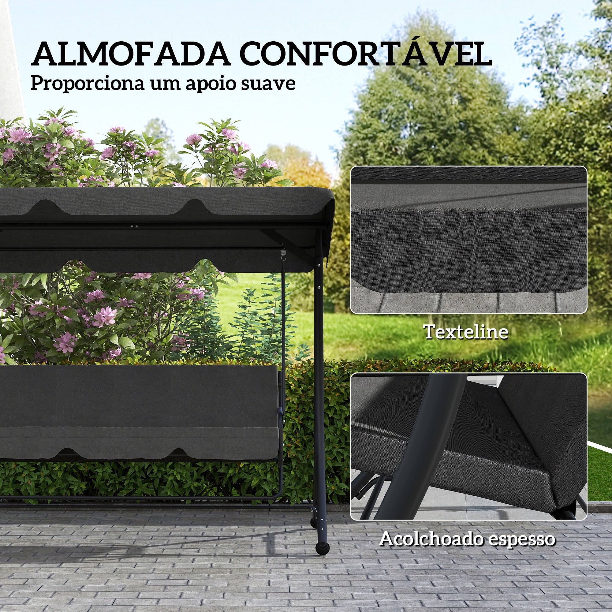 Baloiço de Jardim 3 Lugares Cinza Escuro 200x127x170 cm