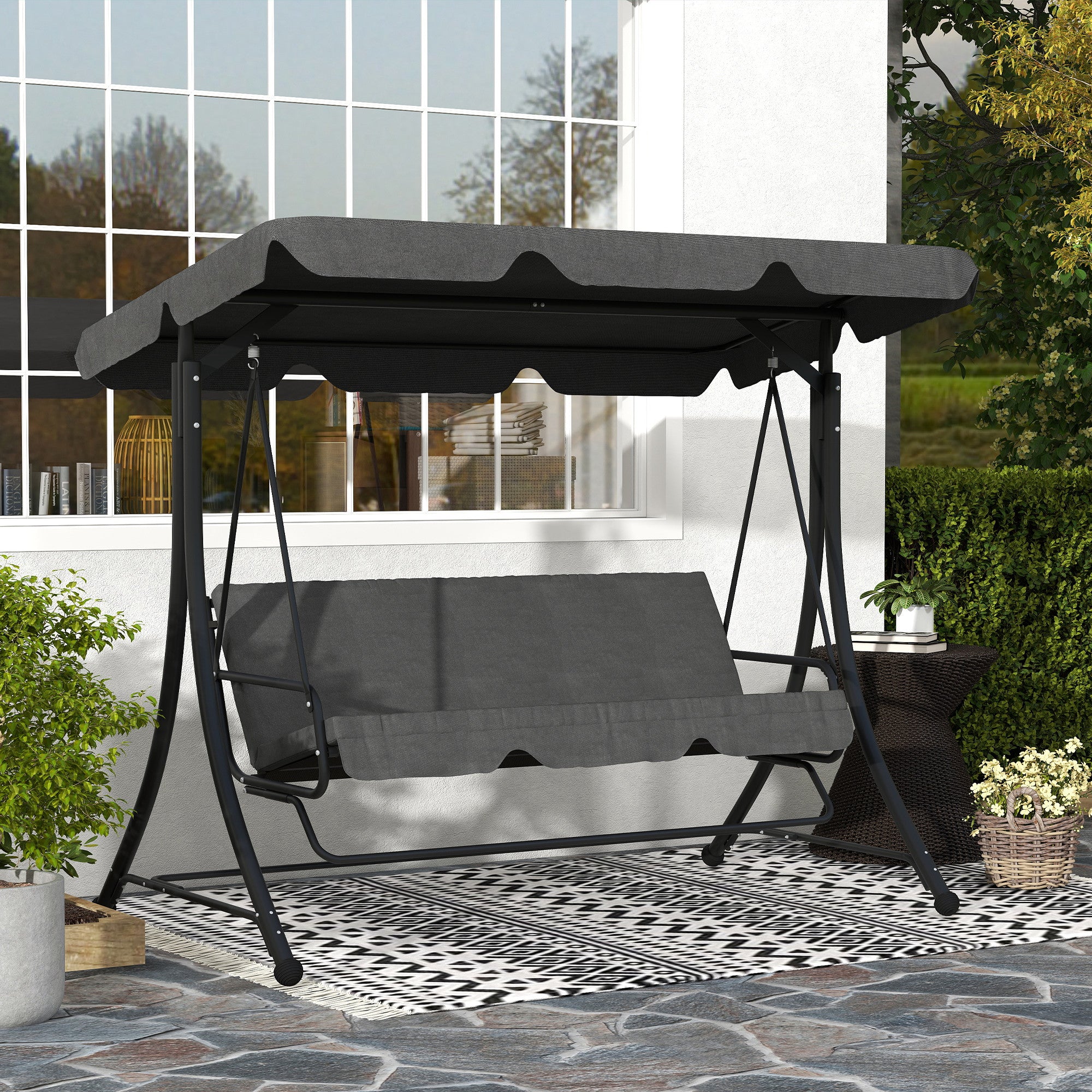 Baloiço de Jardim 3 Lugares Cinza Escuro 200x127x170 cm
