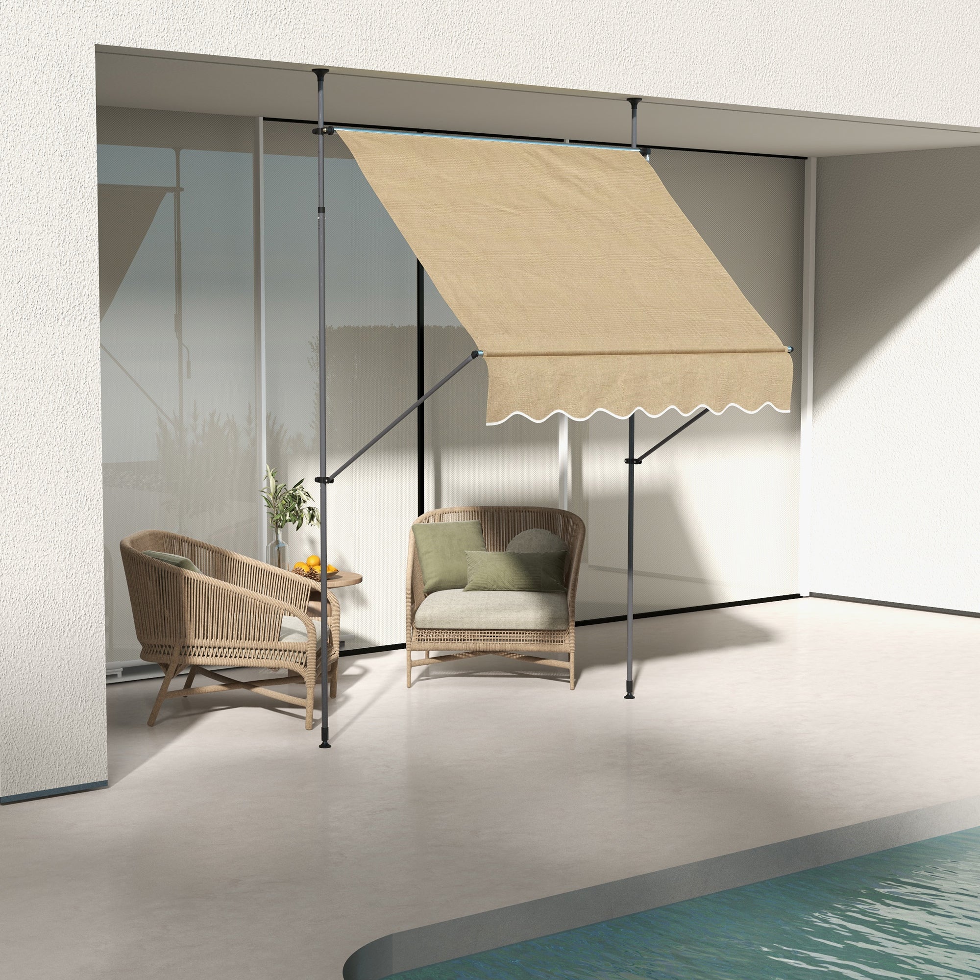 Toldo Manual Retrátil Bege 200x120x210-300 cm - Impermeável e Anti-UV
