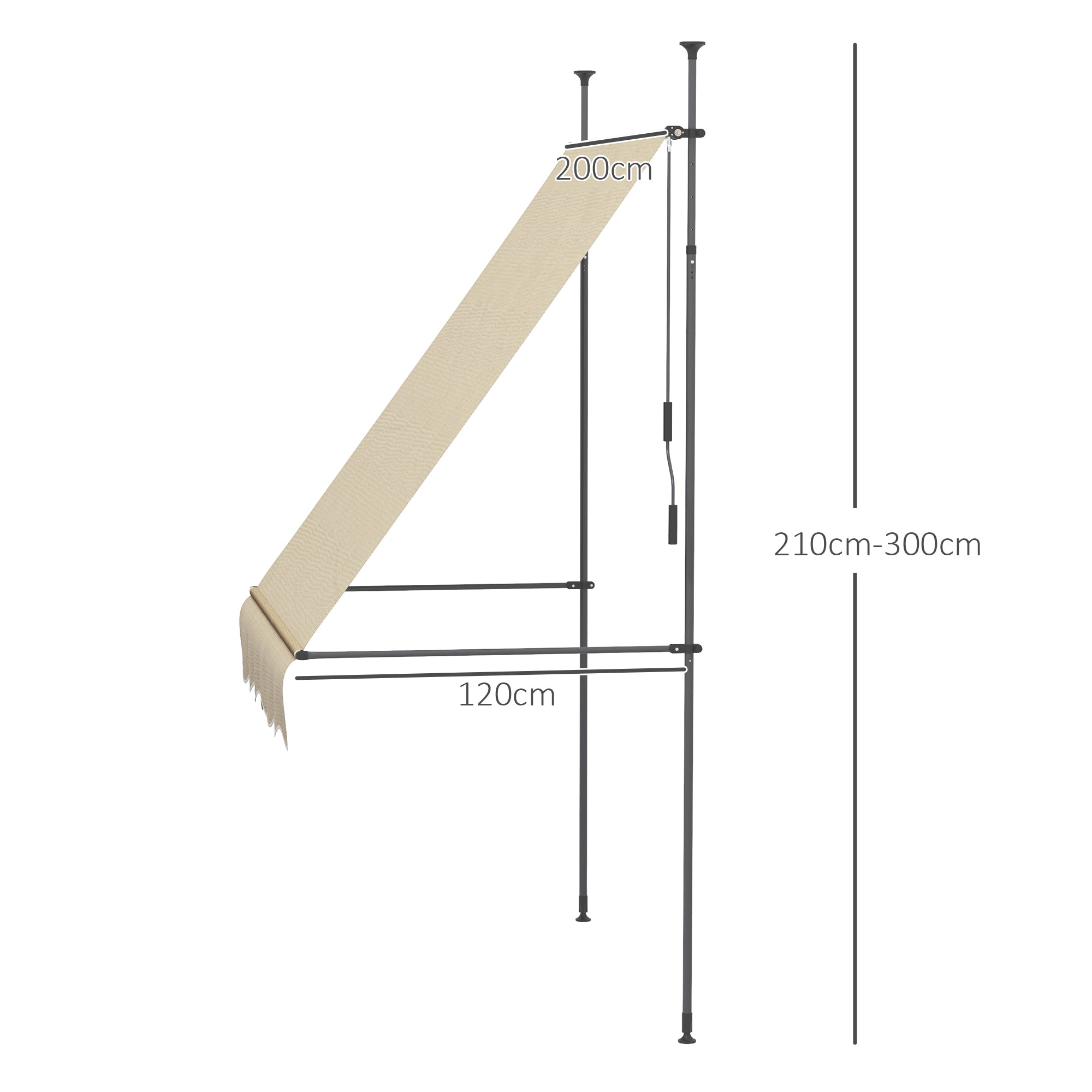 Toldo Manual Retrátil Bege 200x120x210-300 cm - Impermeável e Anti-UV