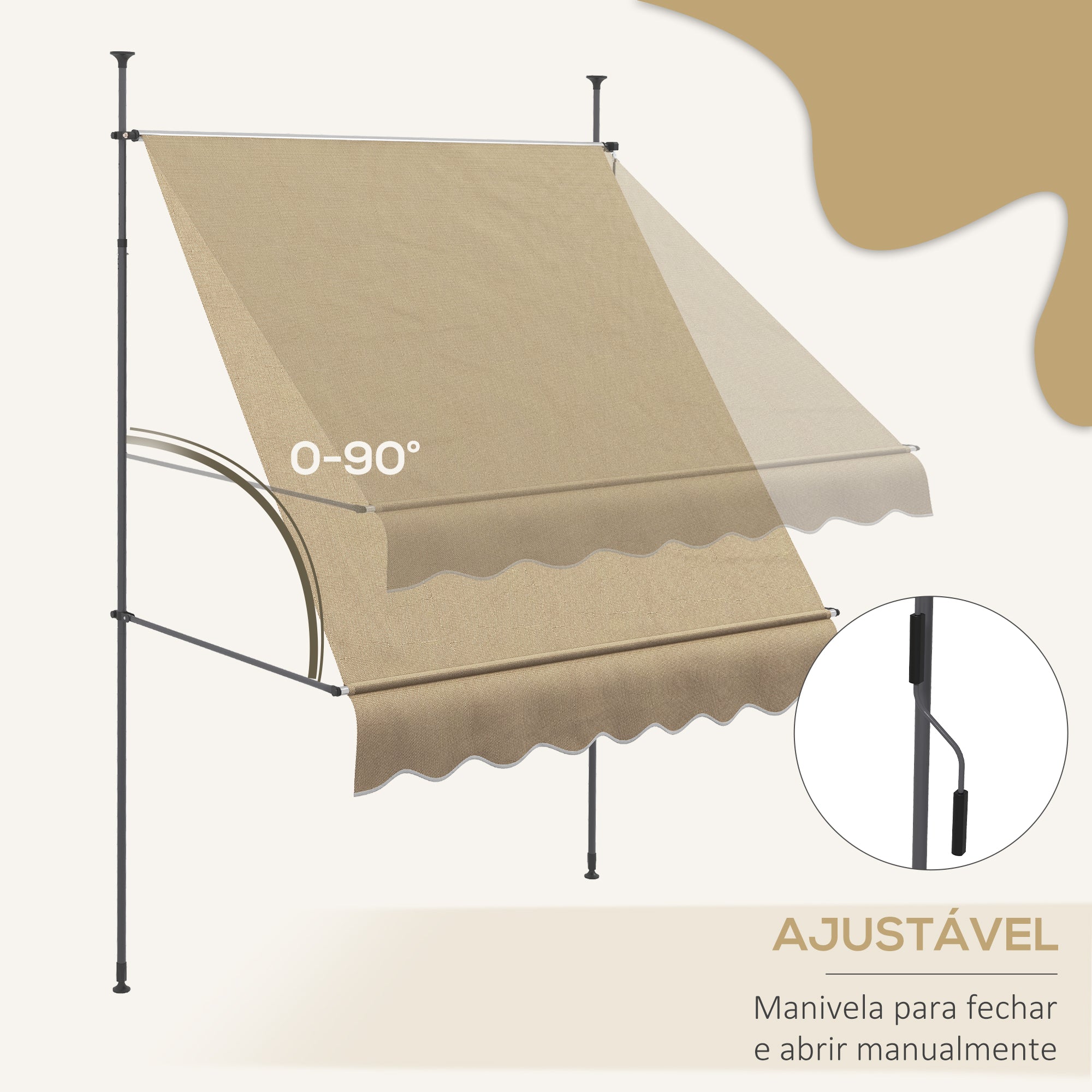 Toldo Manual Retrátil Bege 200x120x210-300 cm - Impermeável e Anti-UV