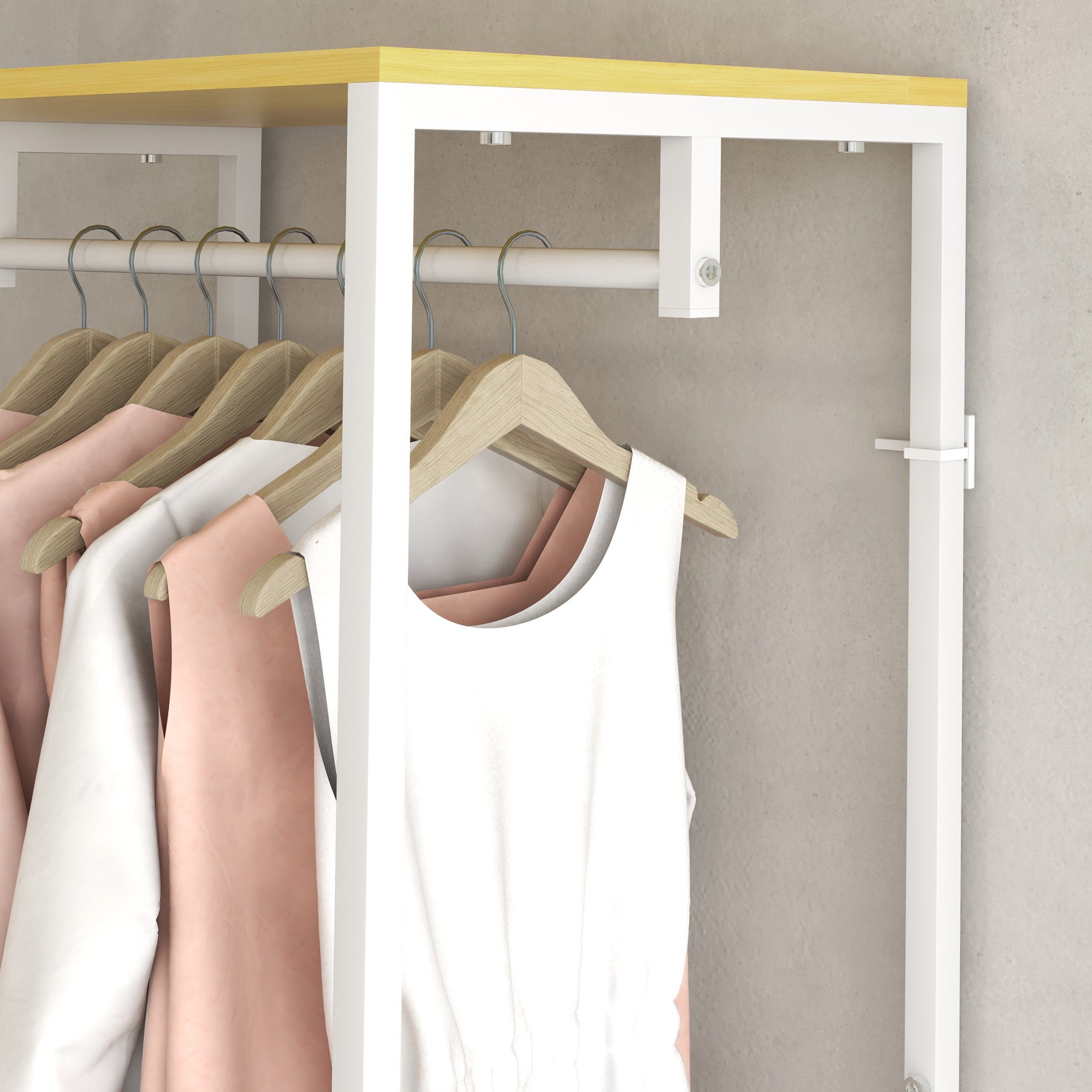 Suporte para Cabide com Barra Suspensa e 2 Estantes de Armazenamento para 6 Pares de Sapatos 60x40x167,5 cm Natural e Branco