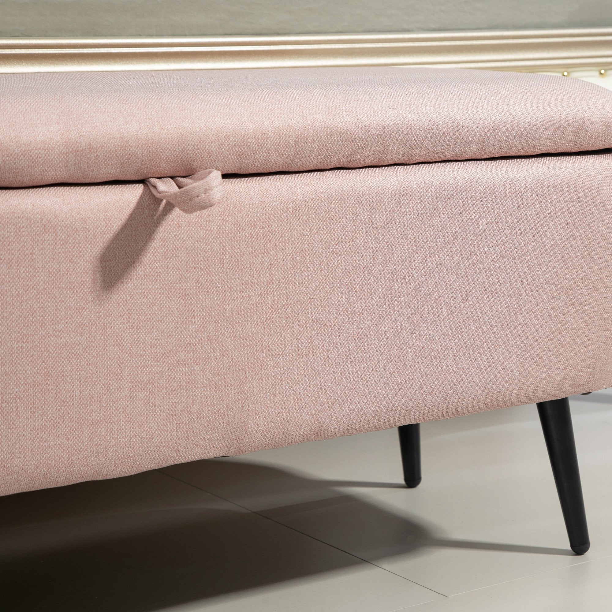 Banco de Armazenamento Estofado em Linho Rosa 101x38,5x44,5 cm