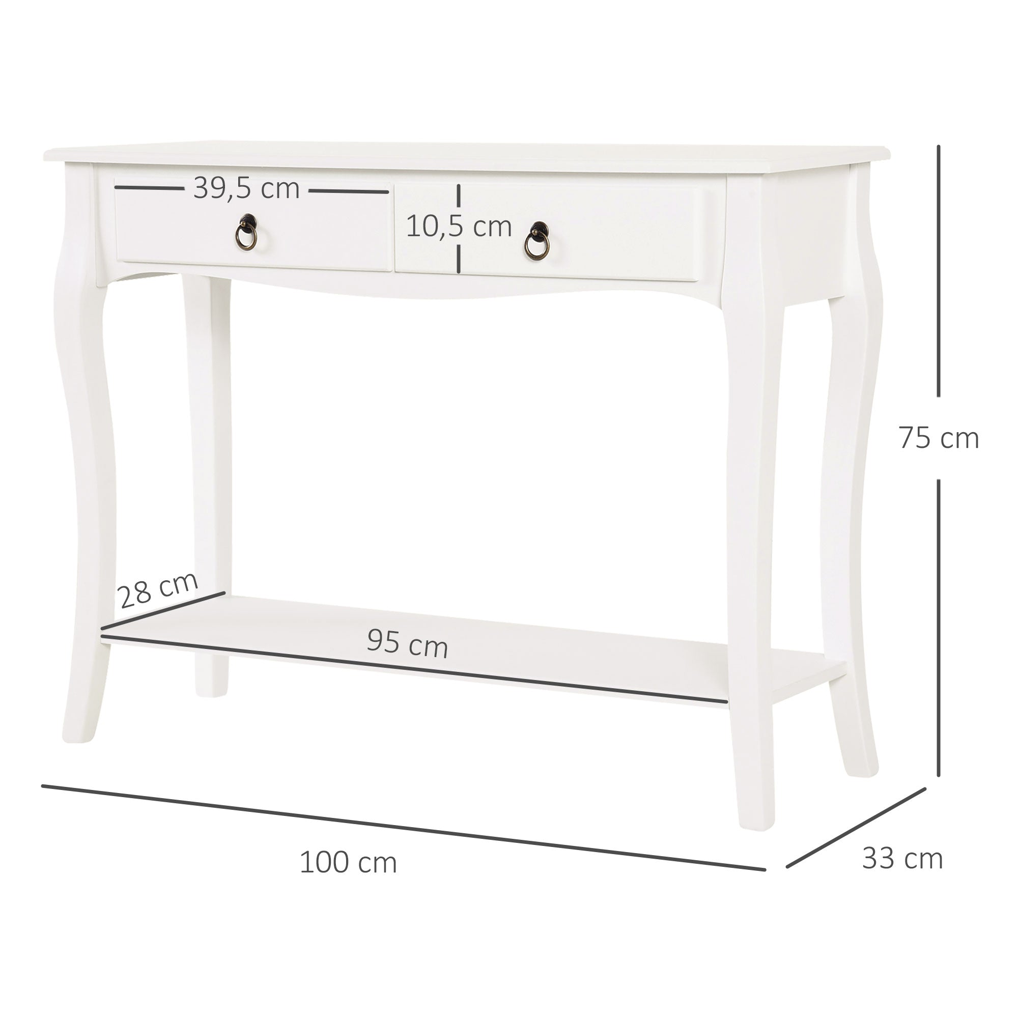 Mesa Consola Minimalista Branca 100x33x75 cm