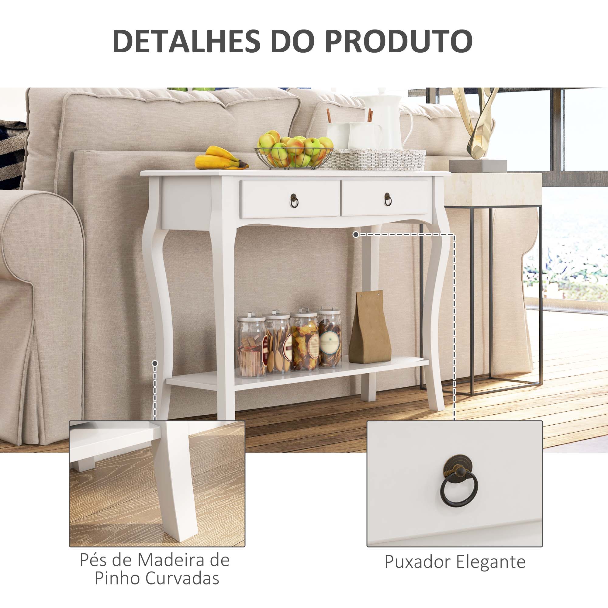 Mesa Consola Minimalista Branca 100x33x75 cm