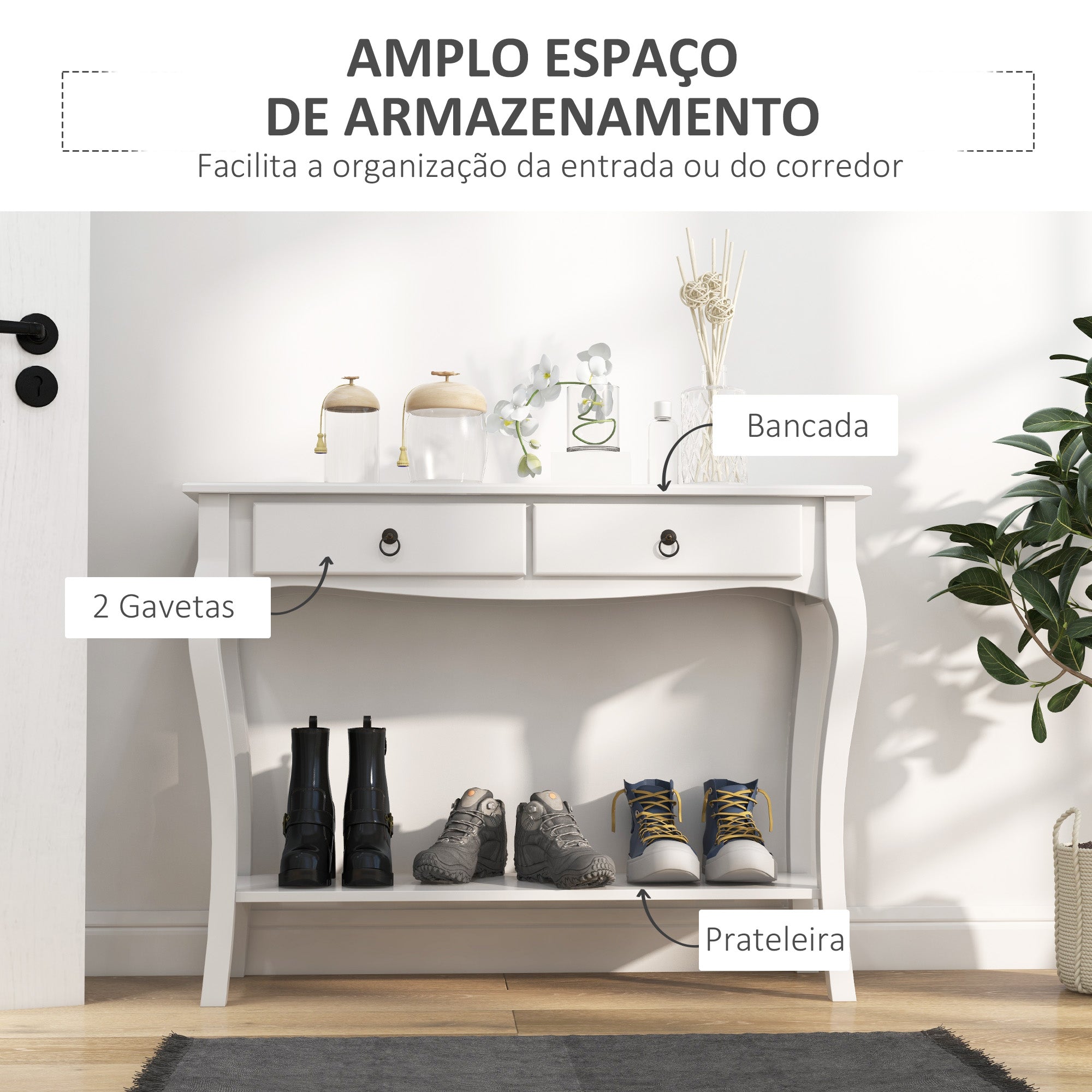 Mesa Consola Minimalista Branca 100x33x75 cm
