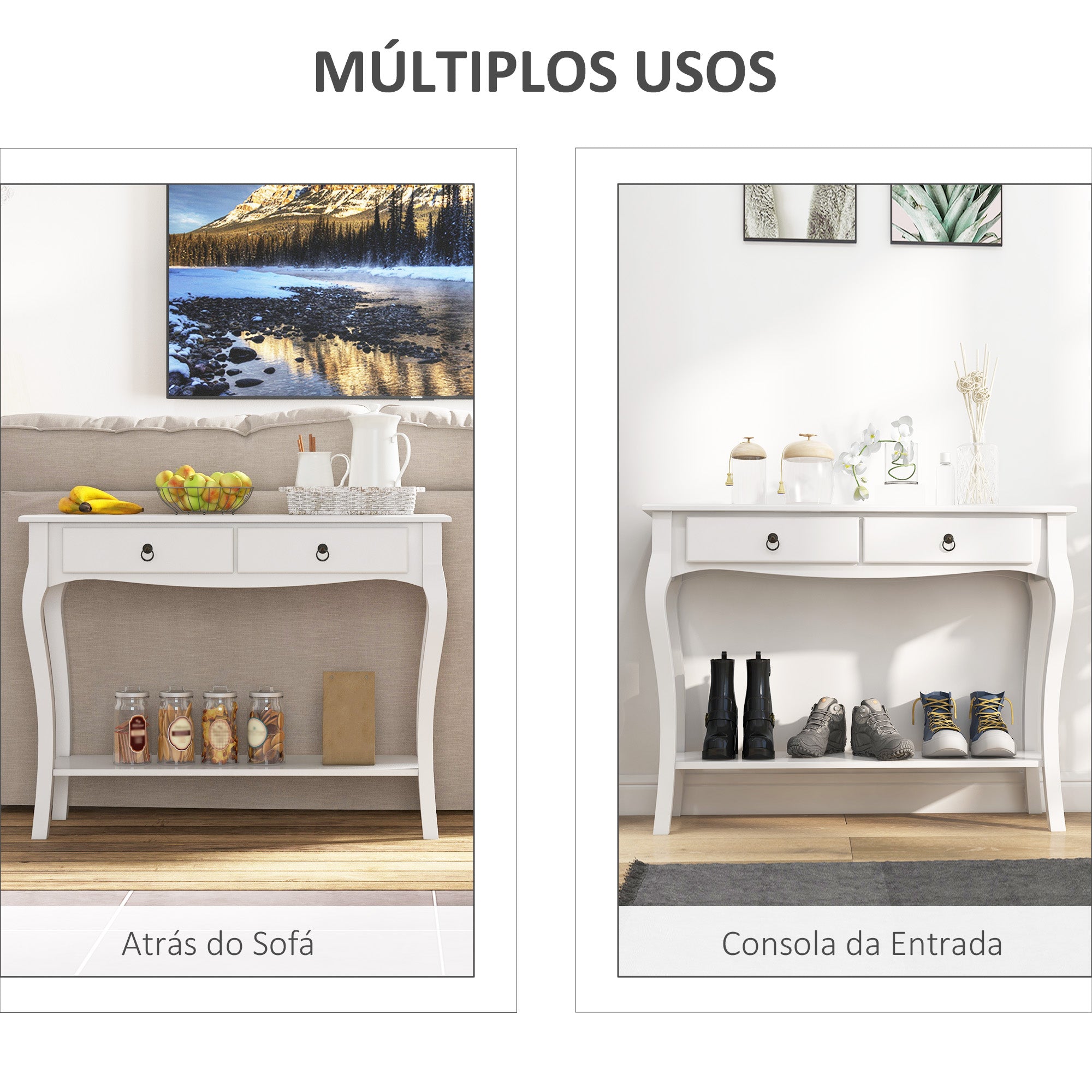 Mesa Consola Minimalista Branca 100x33x75 cm