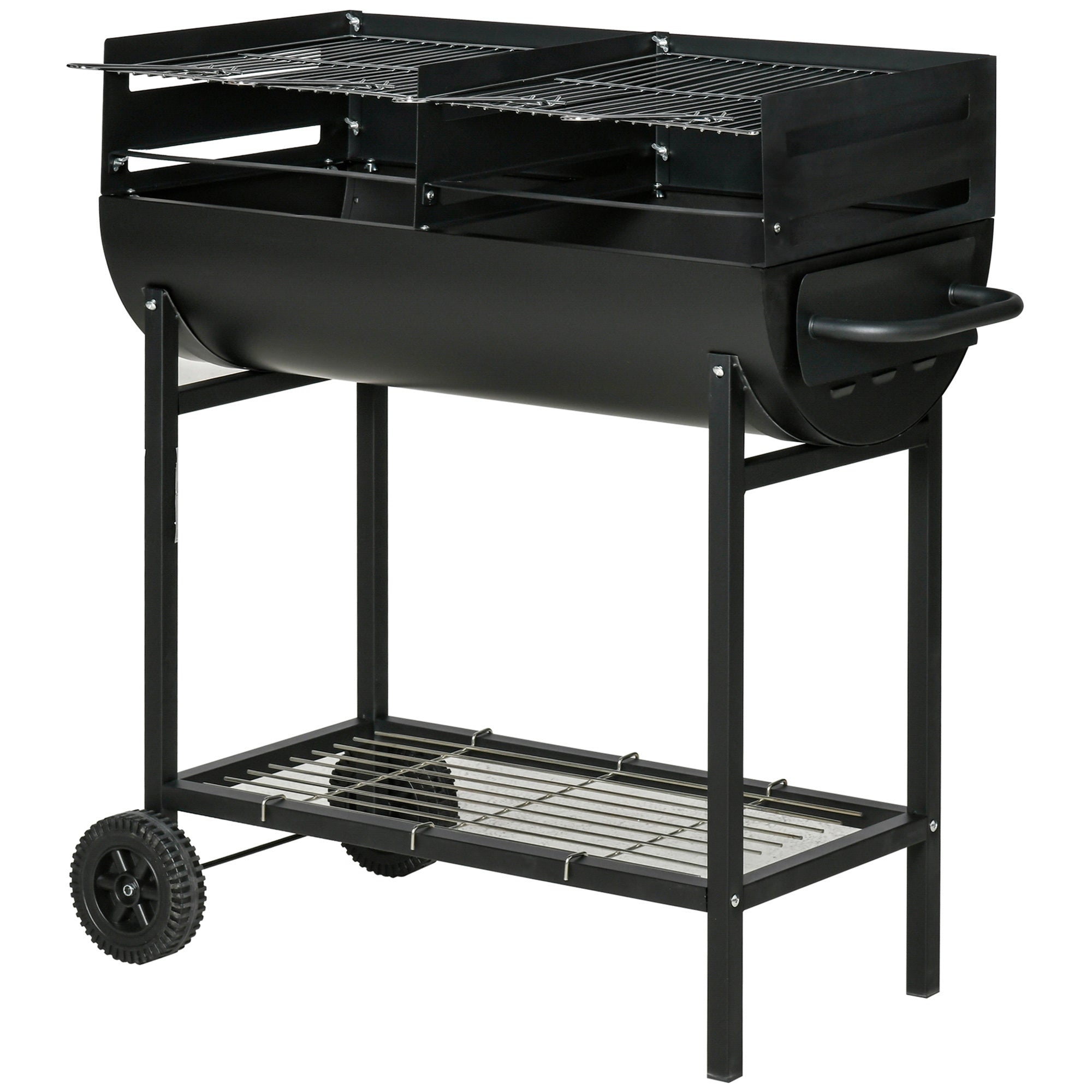 Barbecue a Carvão com Grelha Dupla Ajustável em Altura 90x45x96 cm Preto