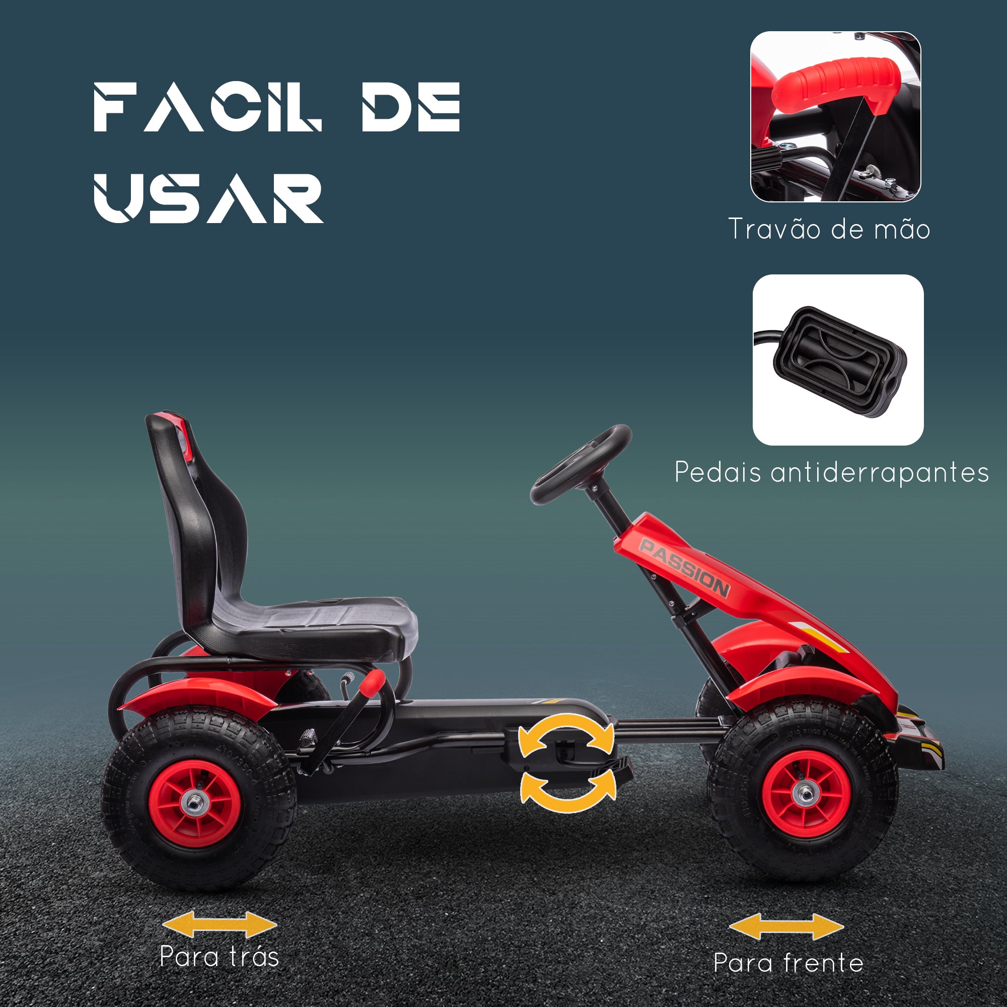 Kart a Pedais Infantil Vermelho 121x58x61 cm