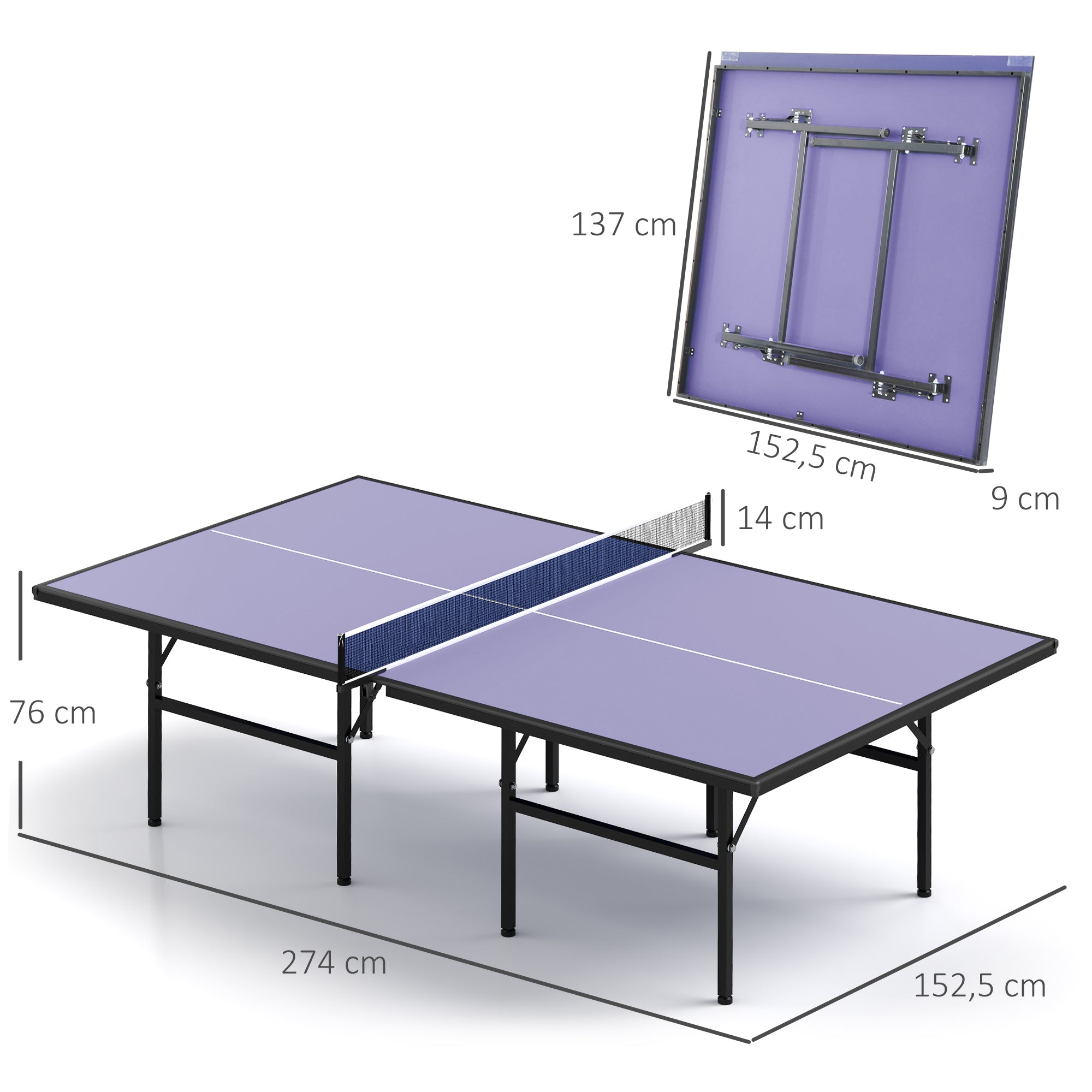 Mesa de Ping Pong Dobrável - 152.5x274x76cm - Cor Azul