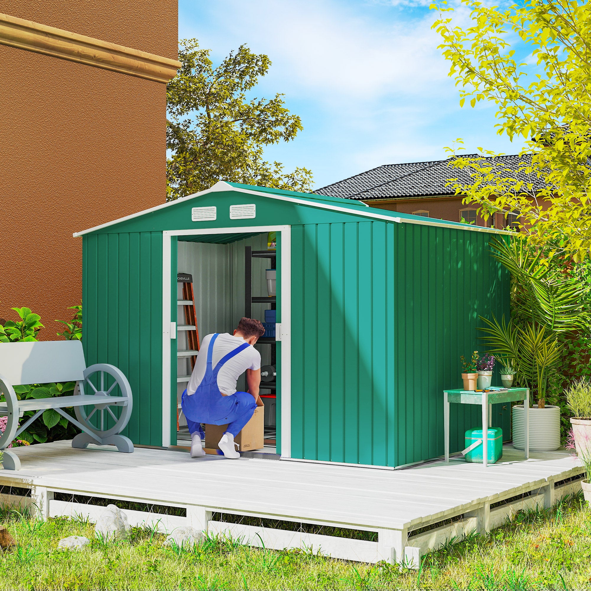 Abrigo de Jardim Exterior Verde Escuro 277x195x192cm