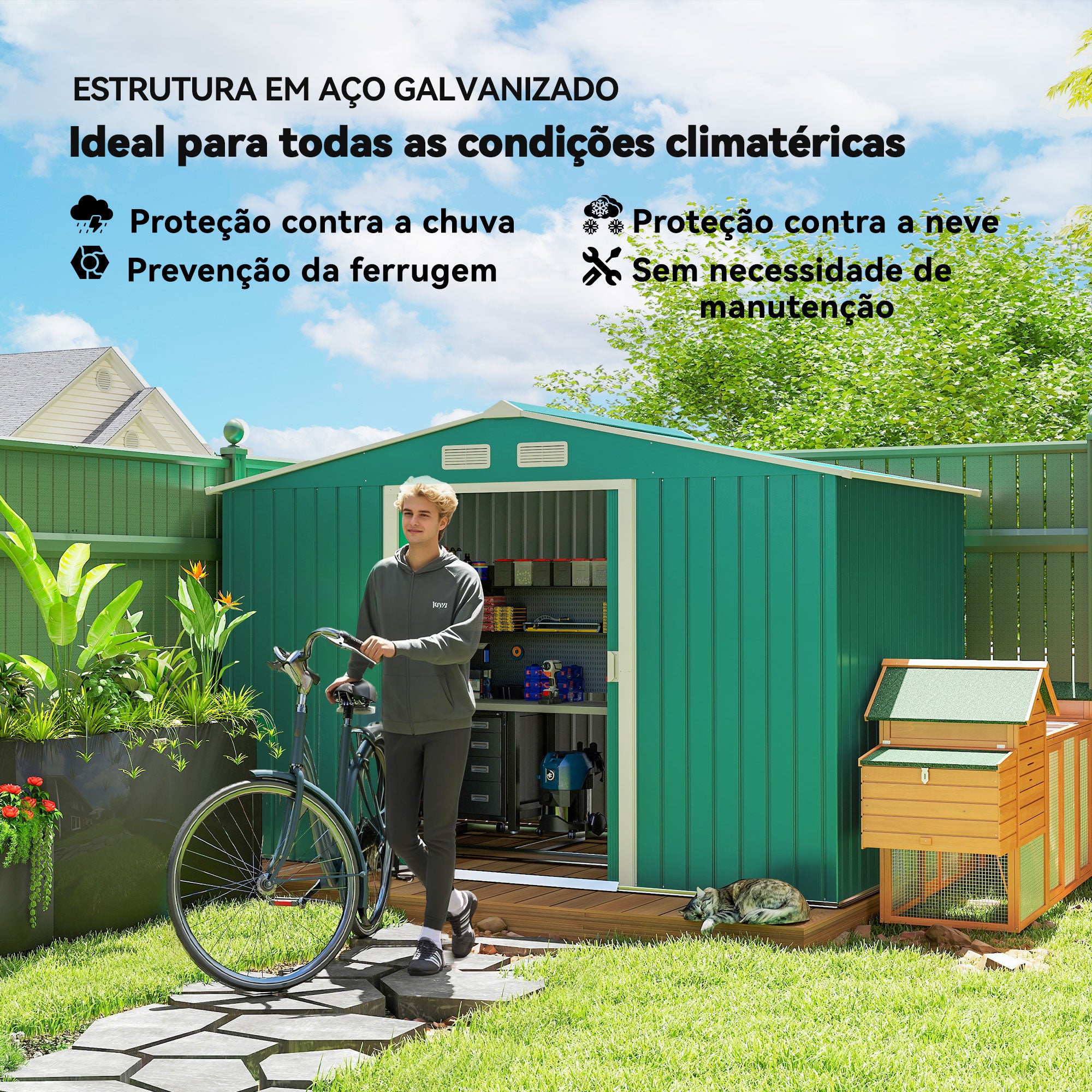Abrigo de Jardim Exterior Verde Escuro 277x195x192cm