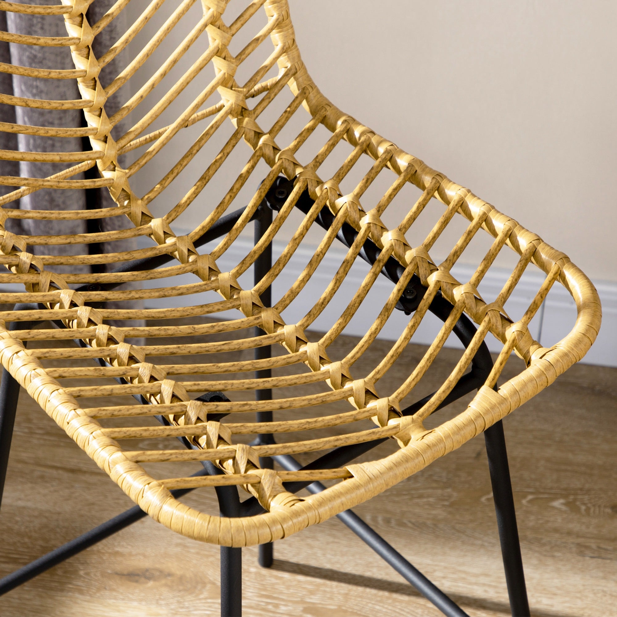 Bancos Altos de Cozinha – 42,5x52x102 cm – Madeira e Preto – Vime Sintético e Aço