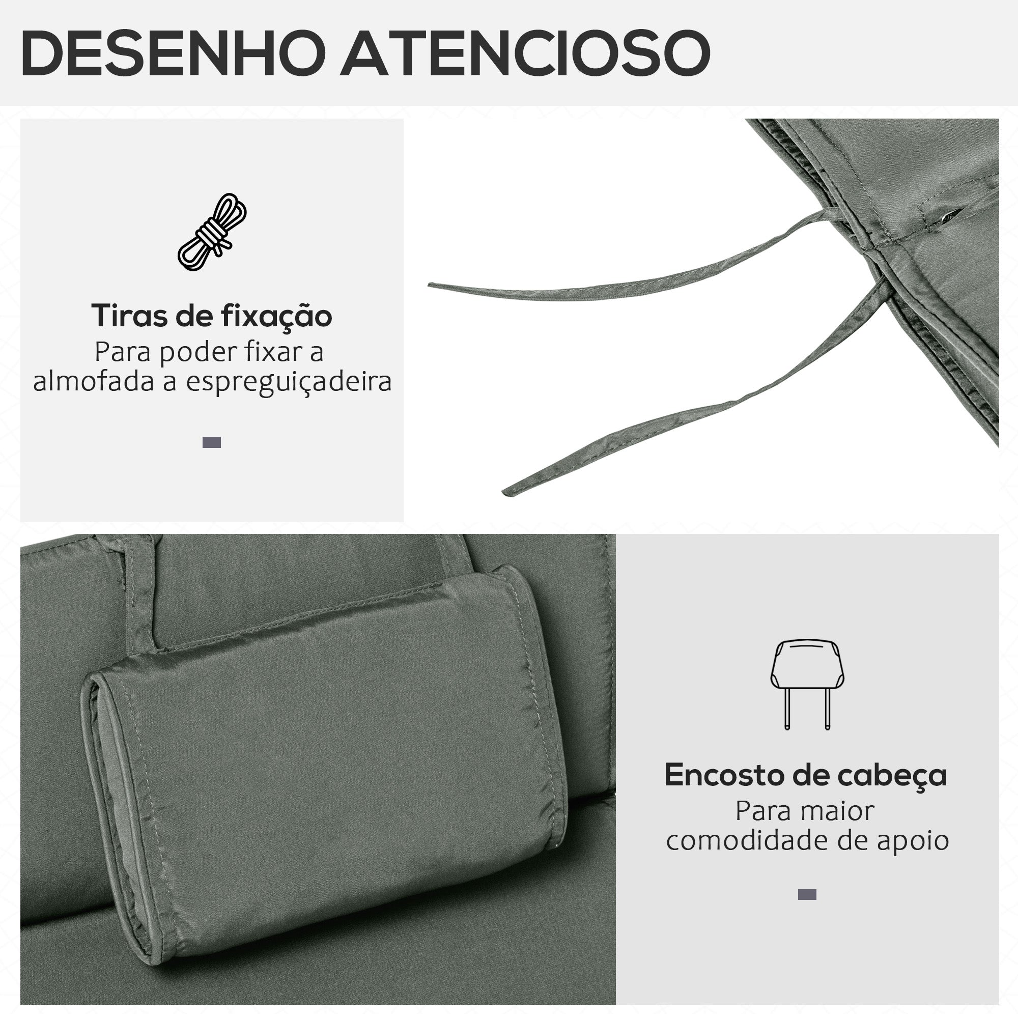 Almofada para Espreguiçadeira 198x53x5cm - Cinza