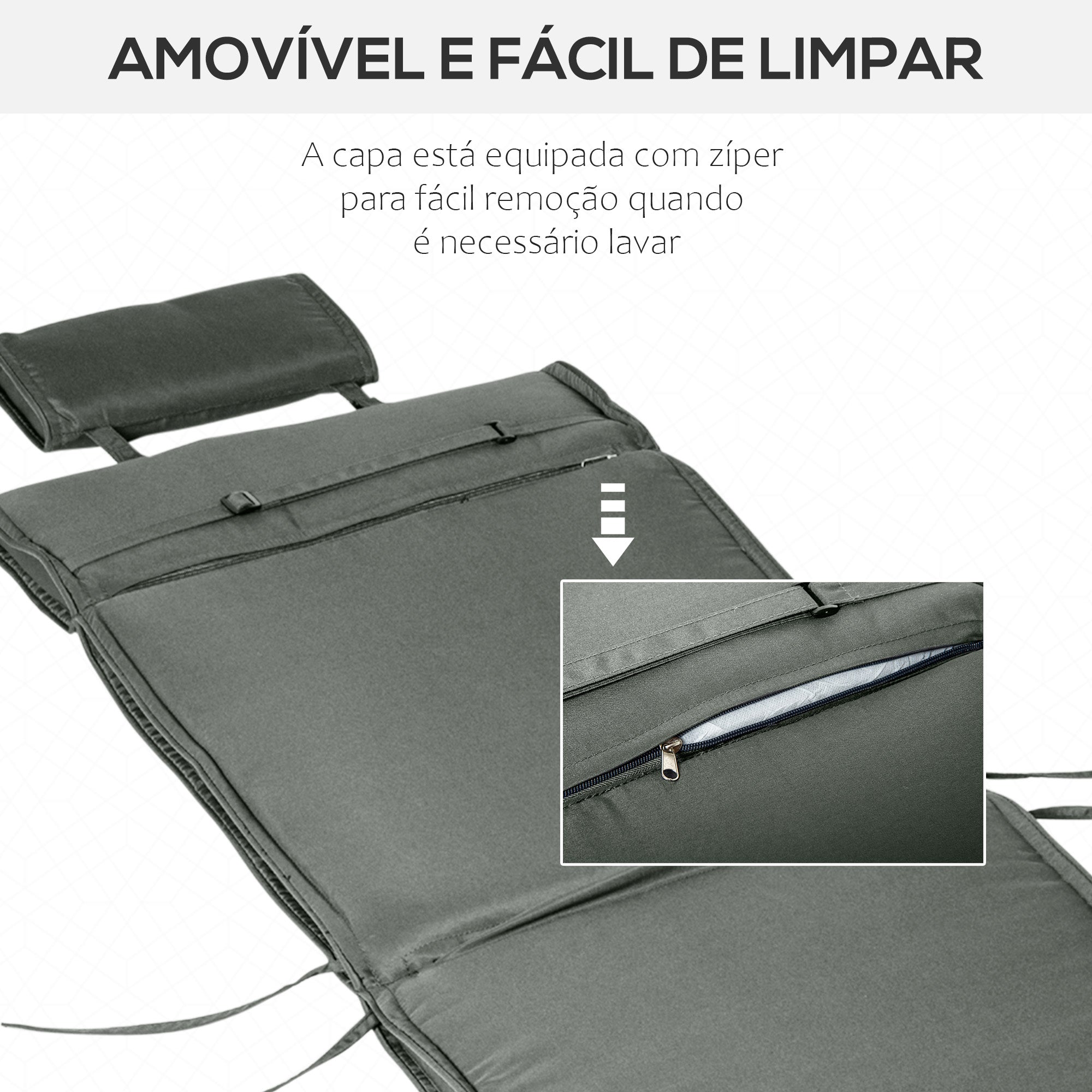 Almofada para Espreguiçadeira 198x53x5cm - Cinza