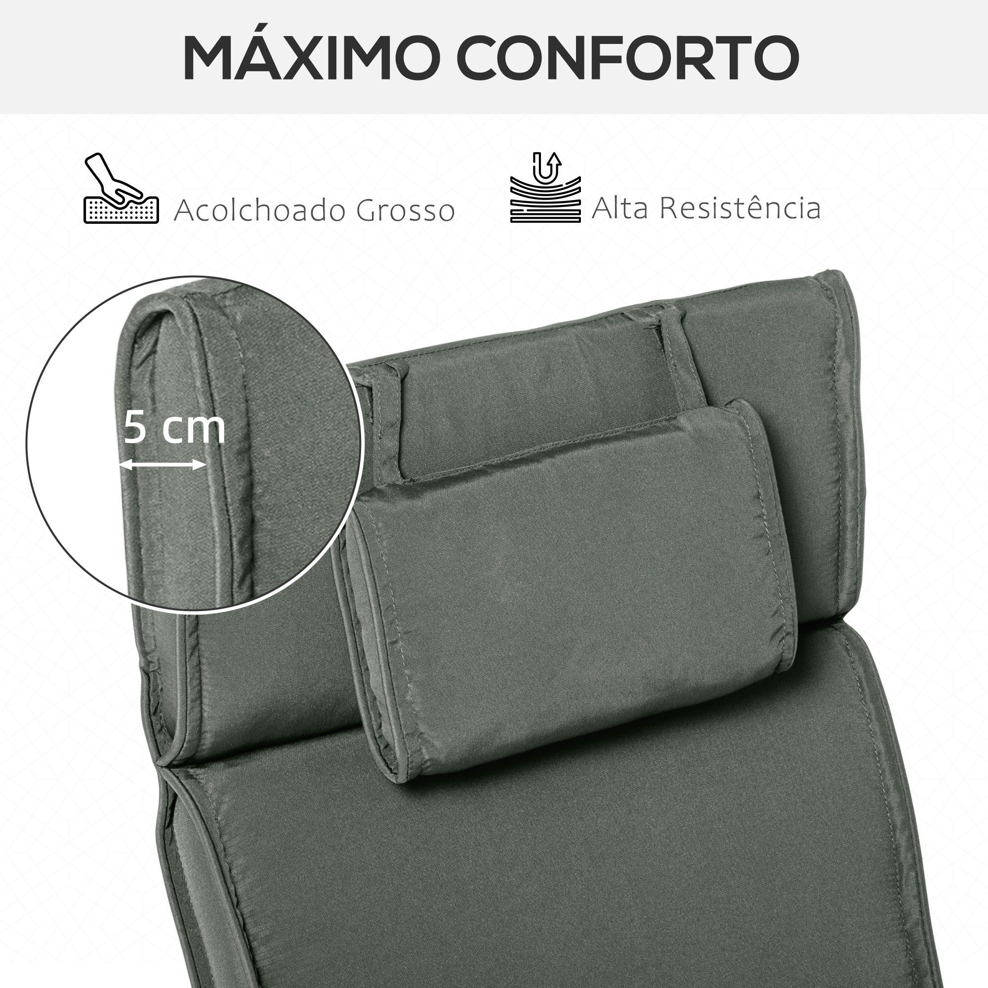 Almofada para Espreguiçadeira 198x53x5cm - Cinza