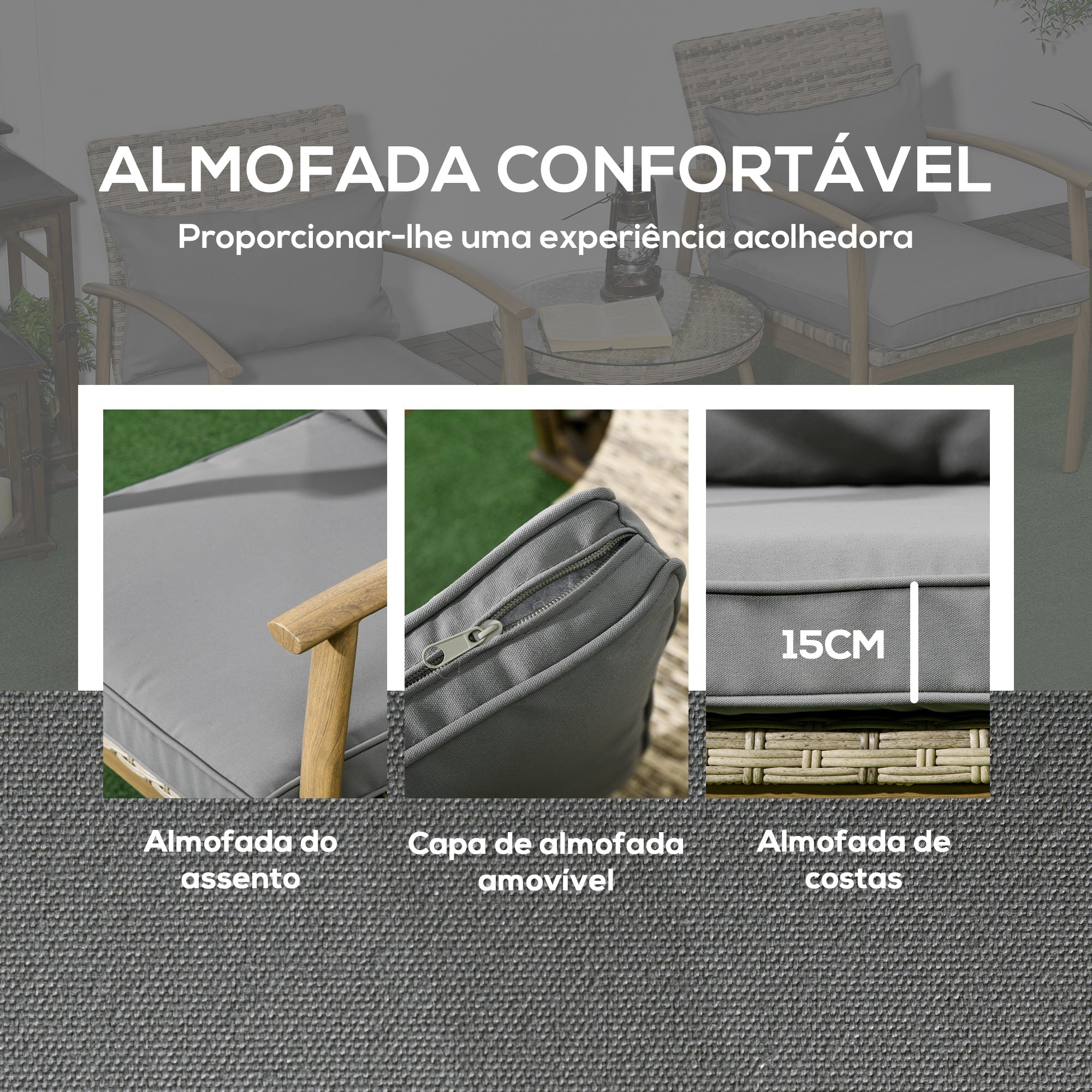 Conjunto de Mesa e Cadeiras 57x68,5x78 cm em Vime - Marróm Misto e Cinza Claro