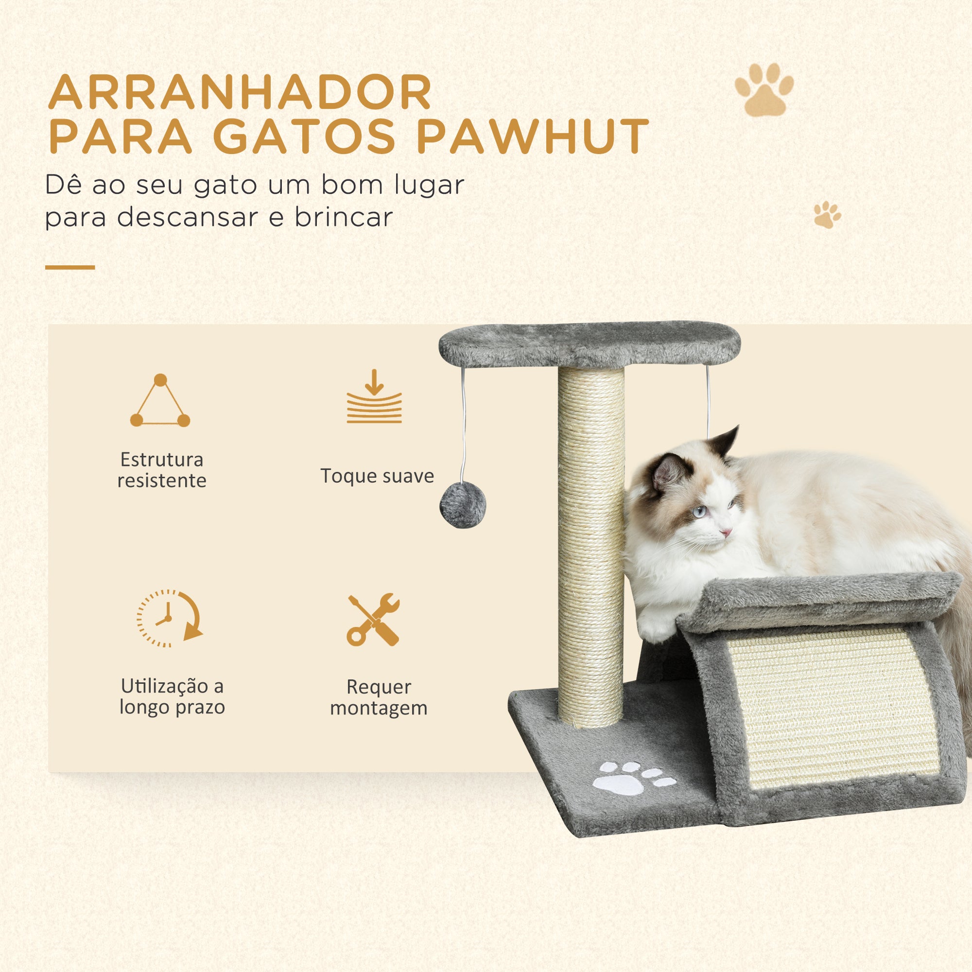 Arranhador para Gatos Cinza 40x30x43 cm - Poste Giratório e Esconderijo