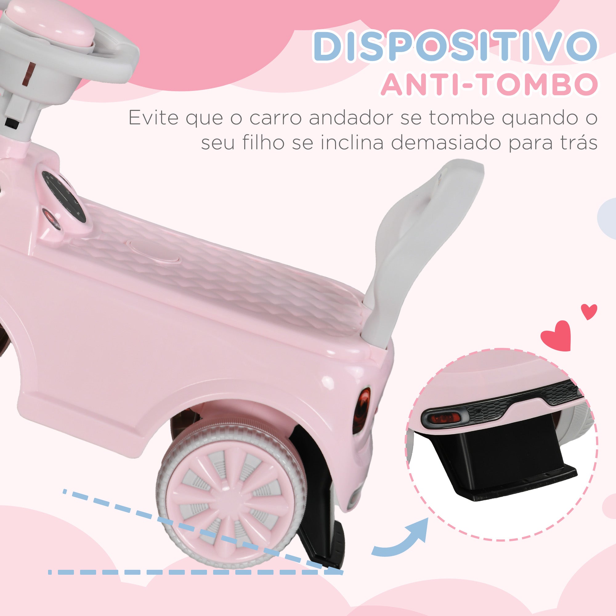 Carro Andador para Bebés de 18-36 Meses - Rosa - 53x25x35 cm