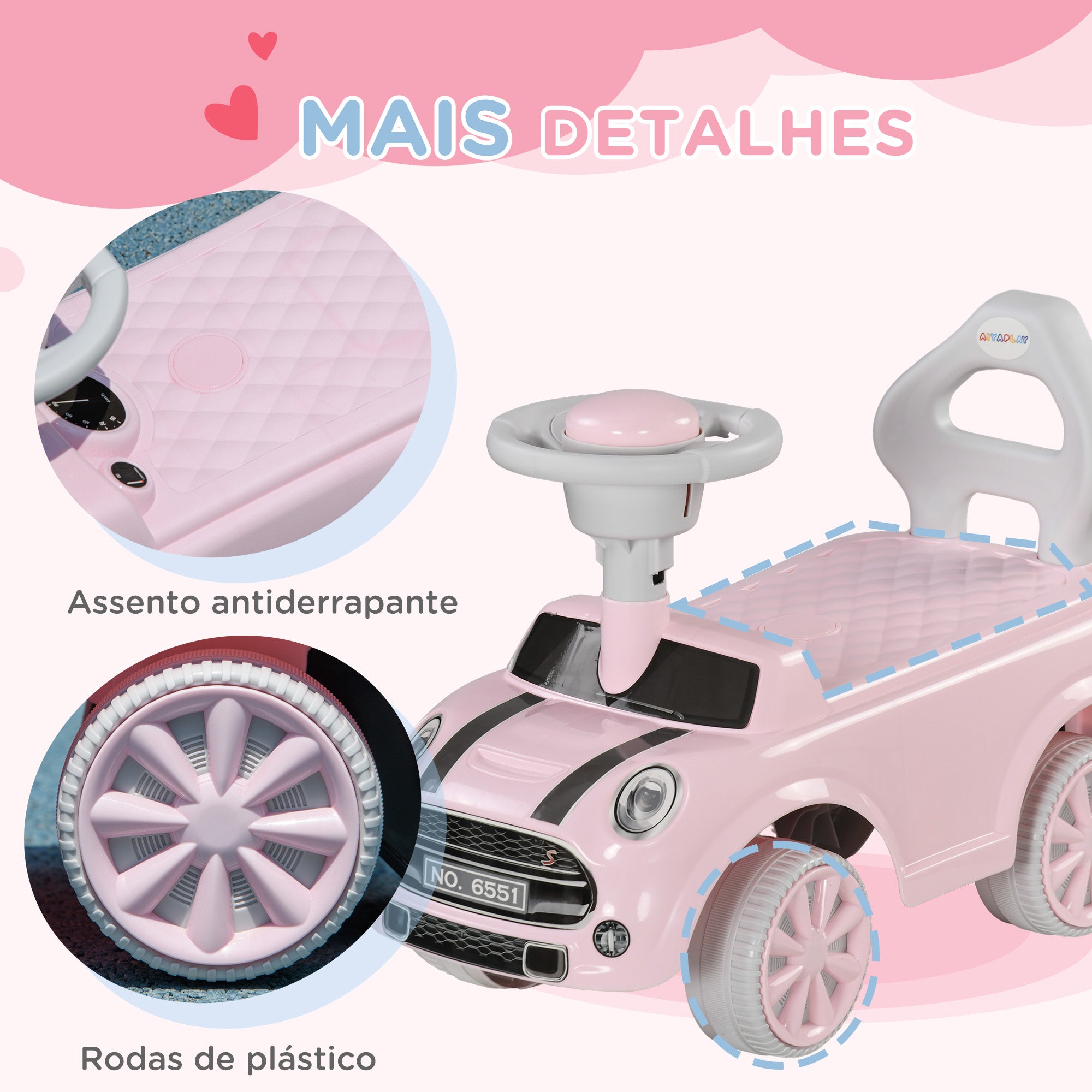 Carro Andador para Bebés de 18-36 Meses - Rosa - 53x25x35 cm