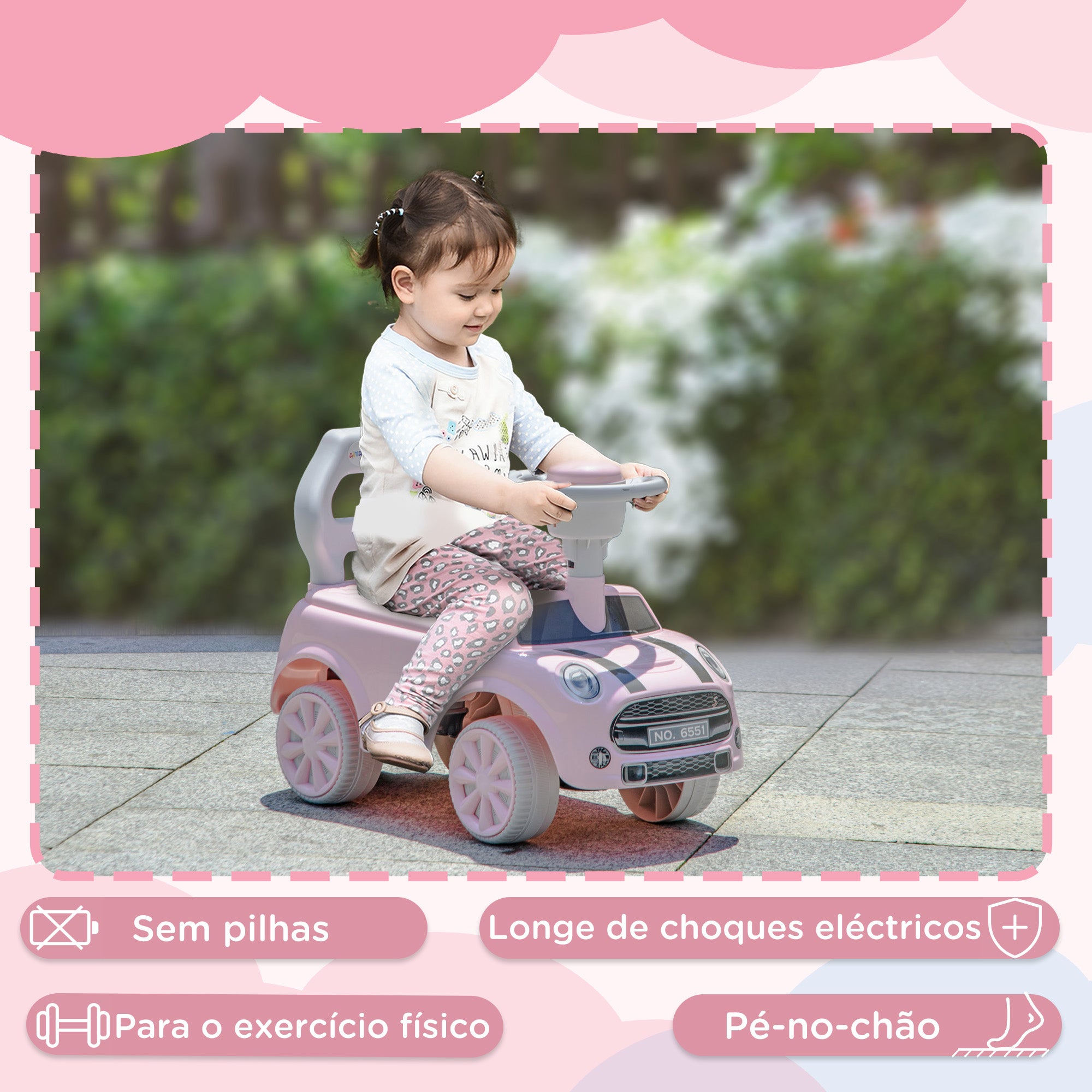 Carro Andador para Bebés de 18-36 Meses - Rosa - 53x25x35 cm