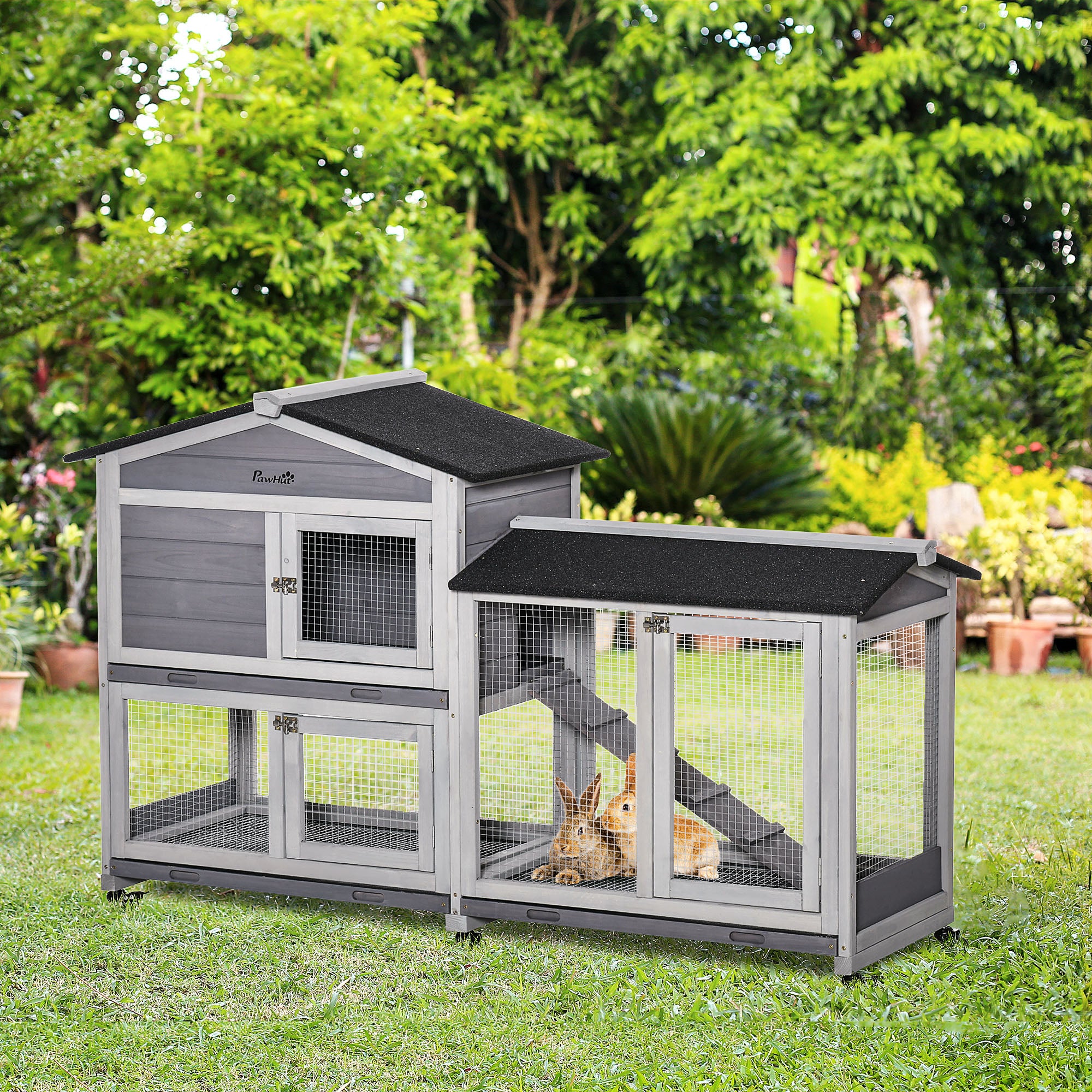 Gaiola para Coelhos Grande 157,4x53x99,5 cm em Cinza Claro