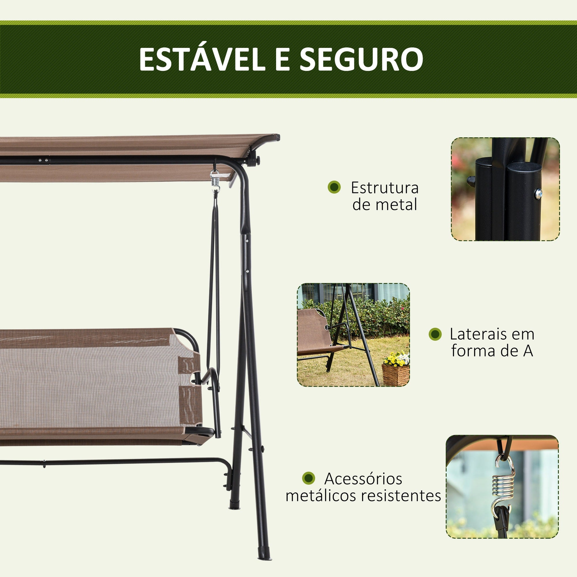 Baloiço de Jardim 2 Lugares Marrom 172x110x155cm