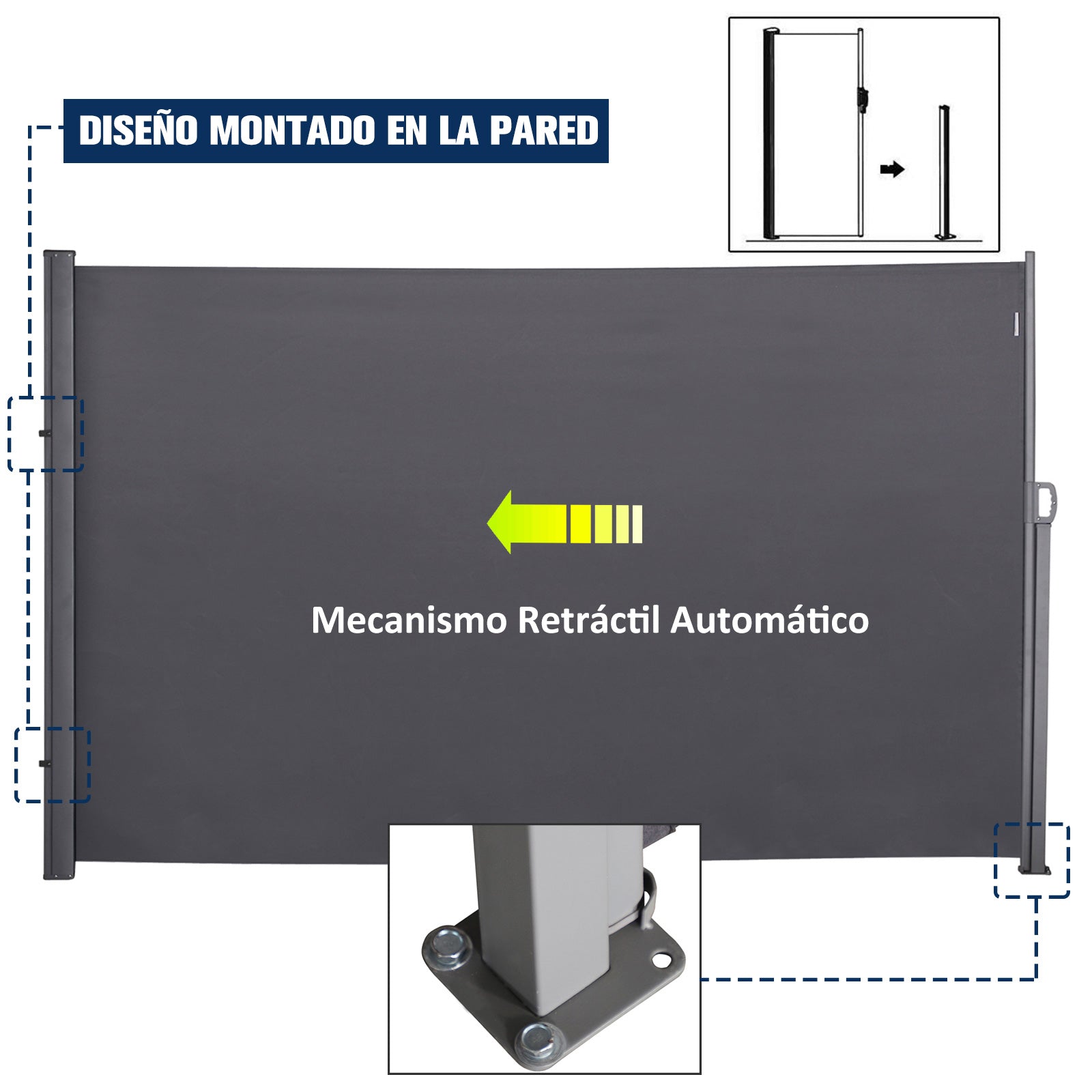 Toldo Lateral Retrátil para Terraço 300x160cm - Cor Cinza