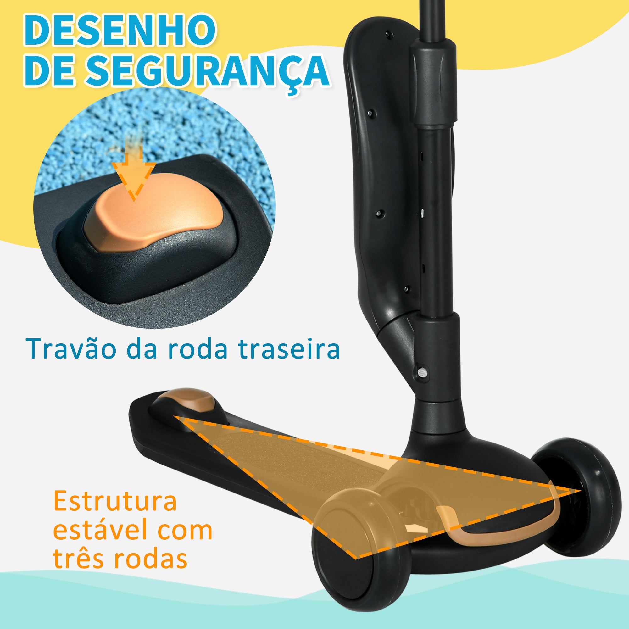 Trotinete Infantil 2 em 1 Altura Ajustável 3 Rodas Brilhantes - Preto 58x31x64-79 cm