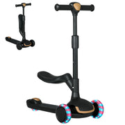 Trotinete Infantil 2 em 1 Altura Ajustável 3 Rodas Brilhantes - Preto 58x31x64-79 cm