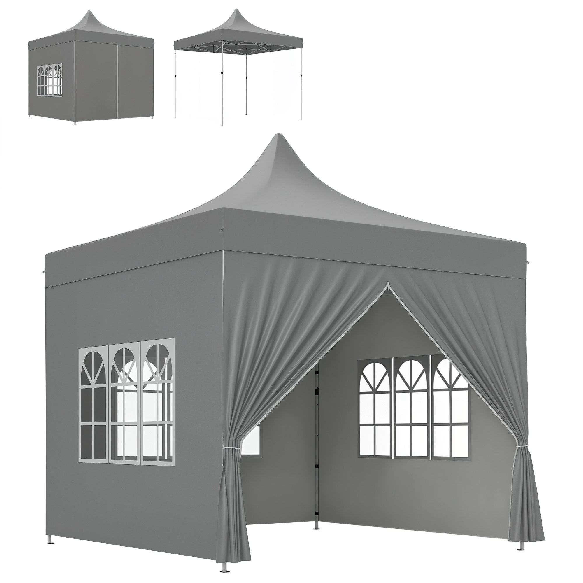 Tenda Dobrável Pop-Up Cinzenta 290x290x325 cm - Estrutura Metálica Resistente