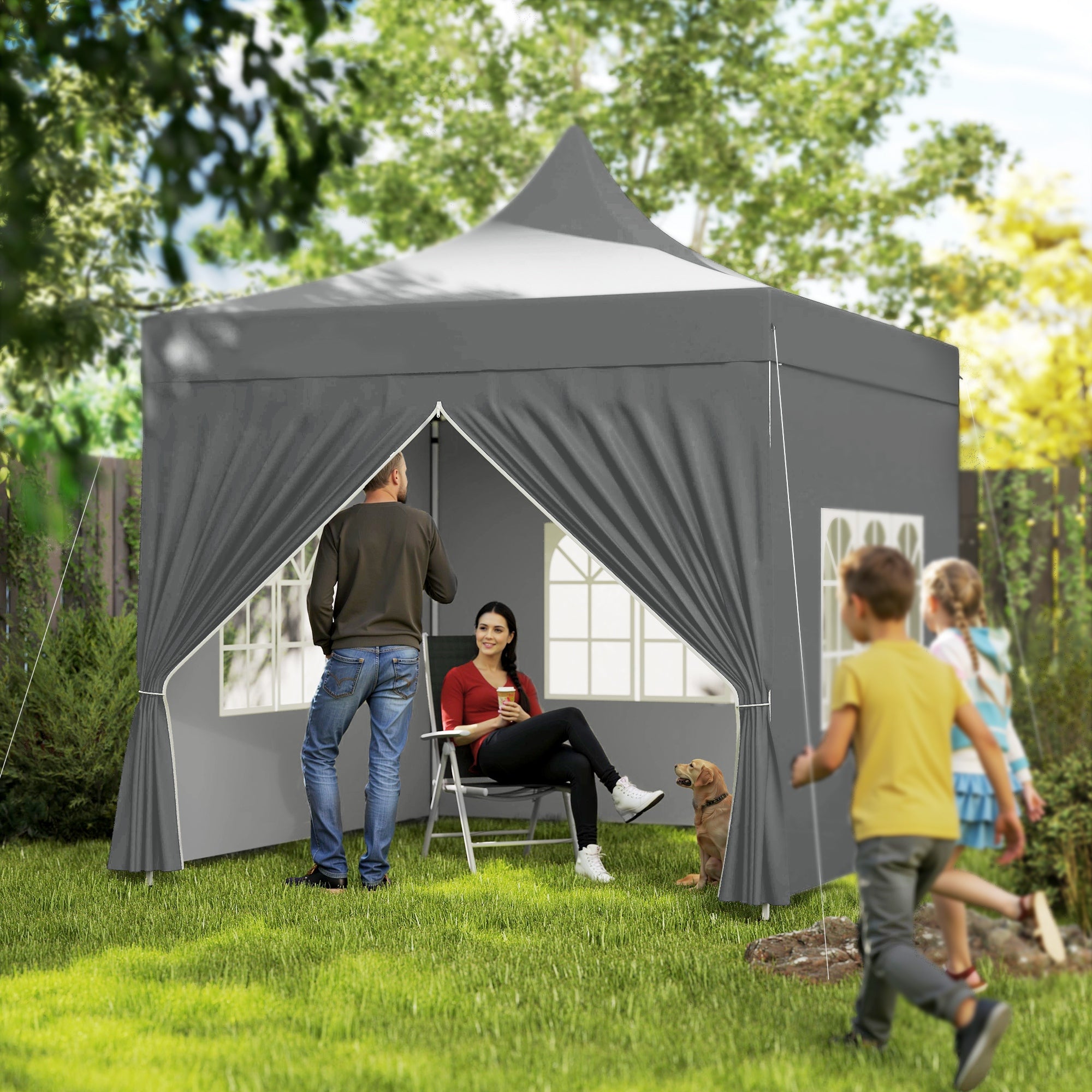 Tenda Dobrável Pop-Up Cinzenta 290x290x325 cm - Estrutura Metálica Resistente
