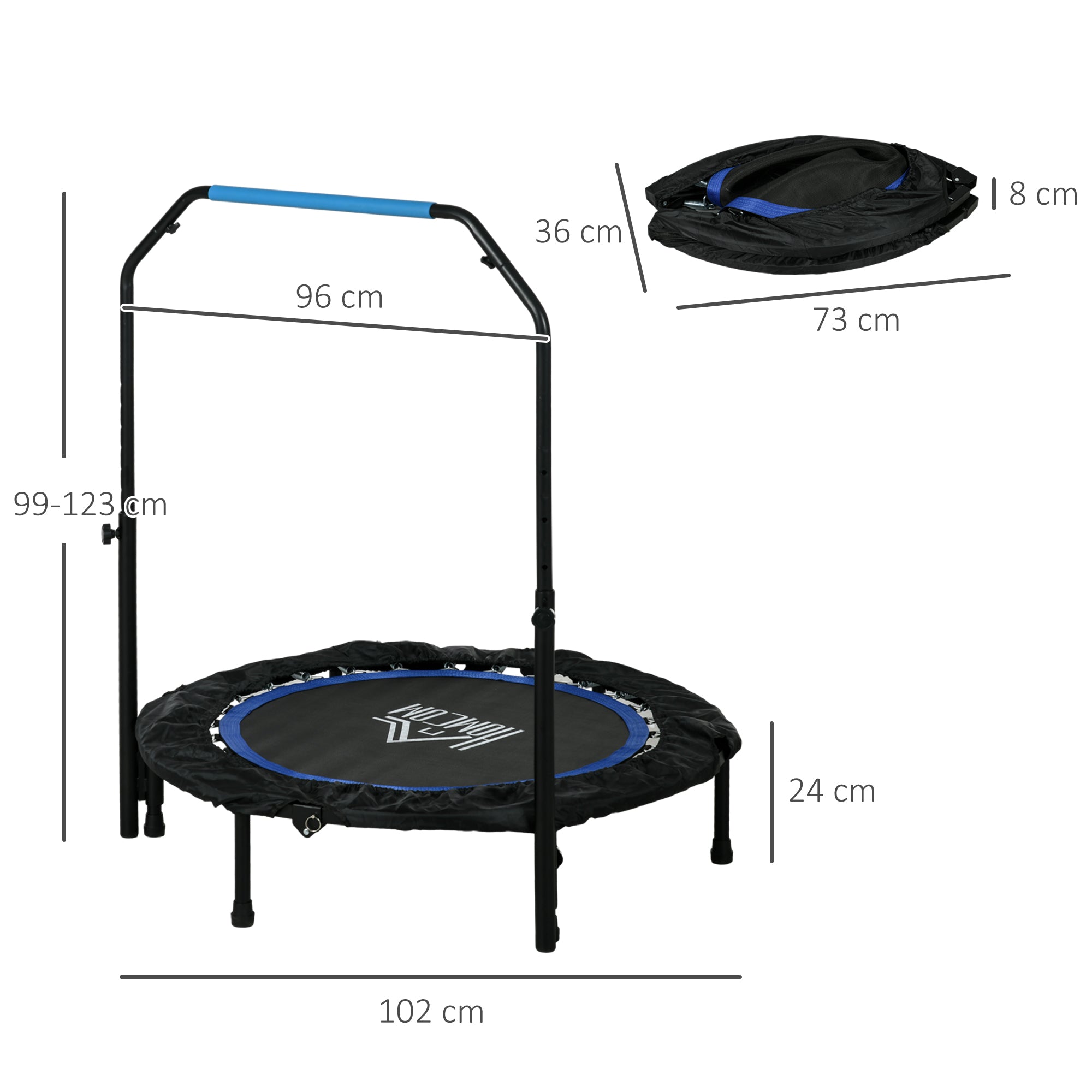 Trampolim Fitness Ø102 Dobrável com Pega Ajustável - Preto e Azul
