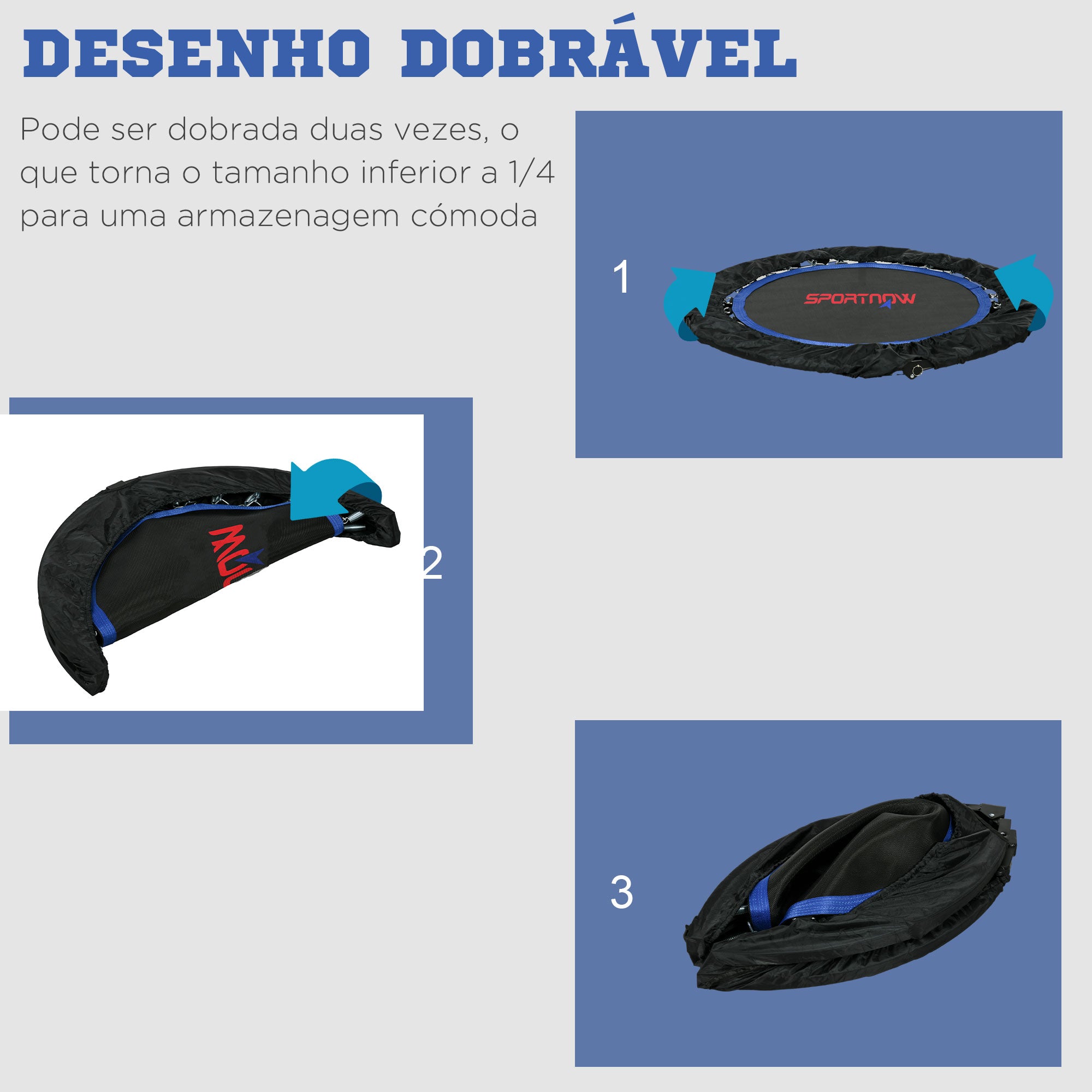 Trampolim Fitness Ø102 Dobrável com Pega Ajustável - Preto e Azul