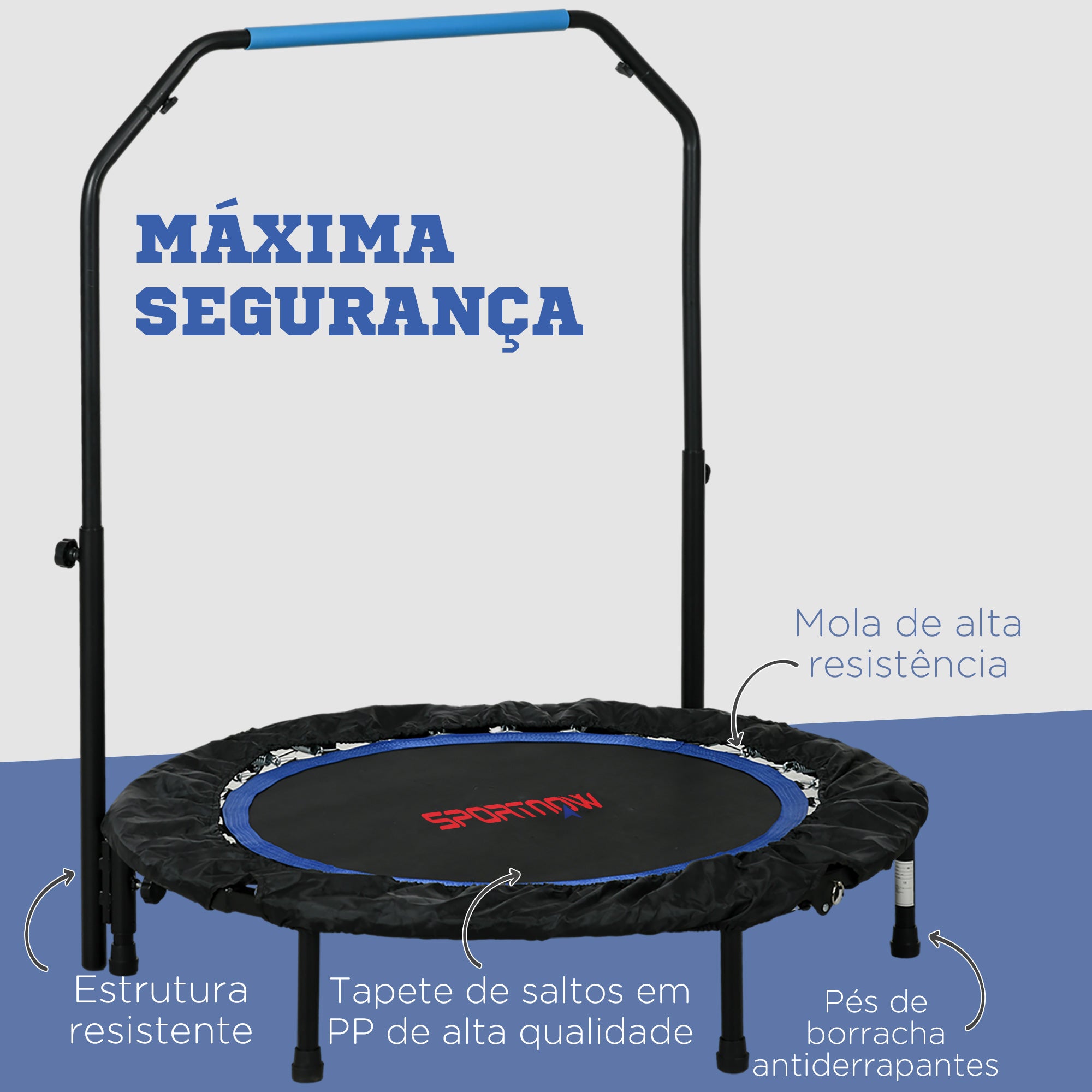 Trampolim Fitness Ø102 Dobrável com Pega Ajustável - Preto e Azul