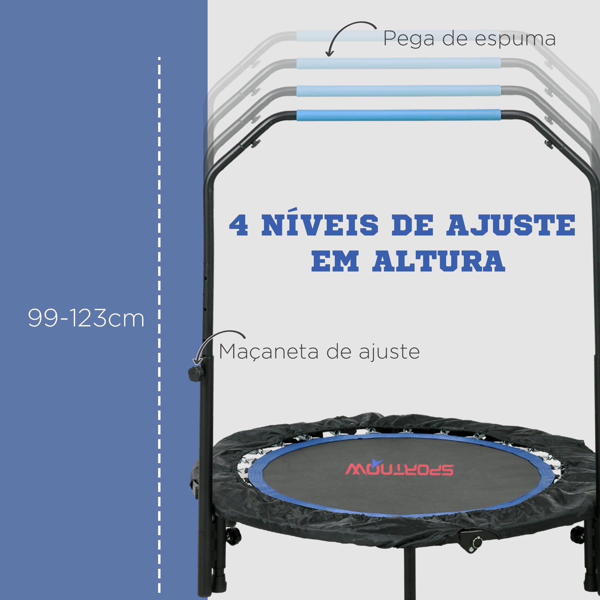 Trampolim Fitness Ø102 Dobrável com Pega Ajustável - Preto e Azul