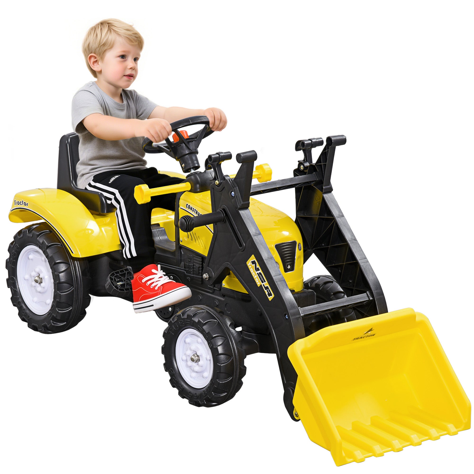 Trator Infantil a Pedal Amarelo e Preto 114x41x52 cm para Crianças +3 Anos